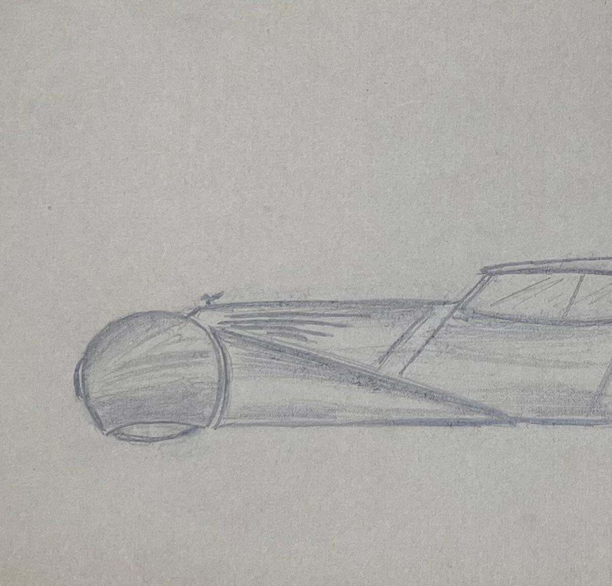 K.B. Whitestreamlined Classic Car Concept Pencil Illustrationearly 20th Century photo for sale