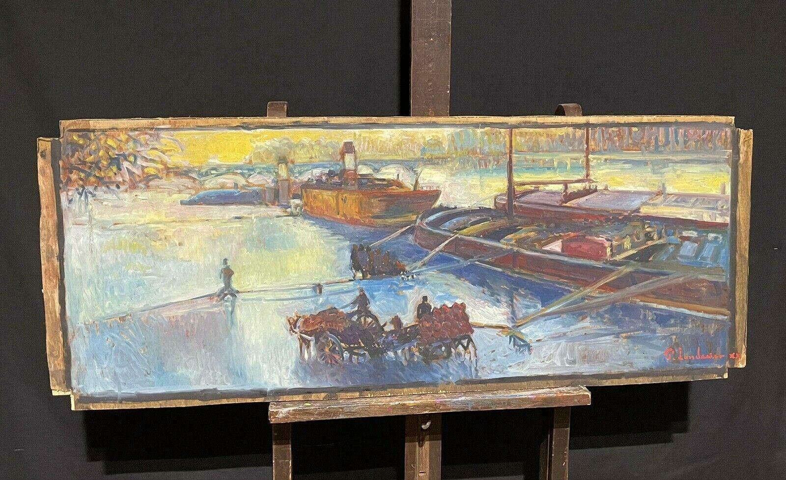 Patrice Landauerpatrice Landauer (B.1962) Huge Impressionist Oil   Flooded River Seine Paris20th Century photo furniture