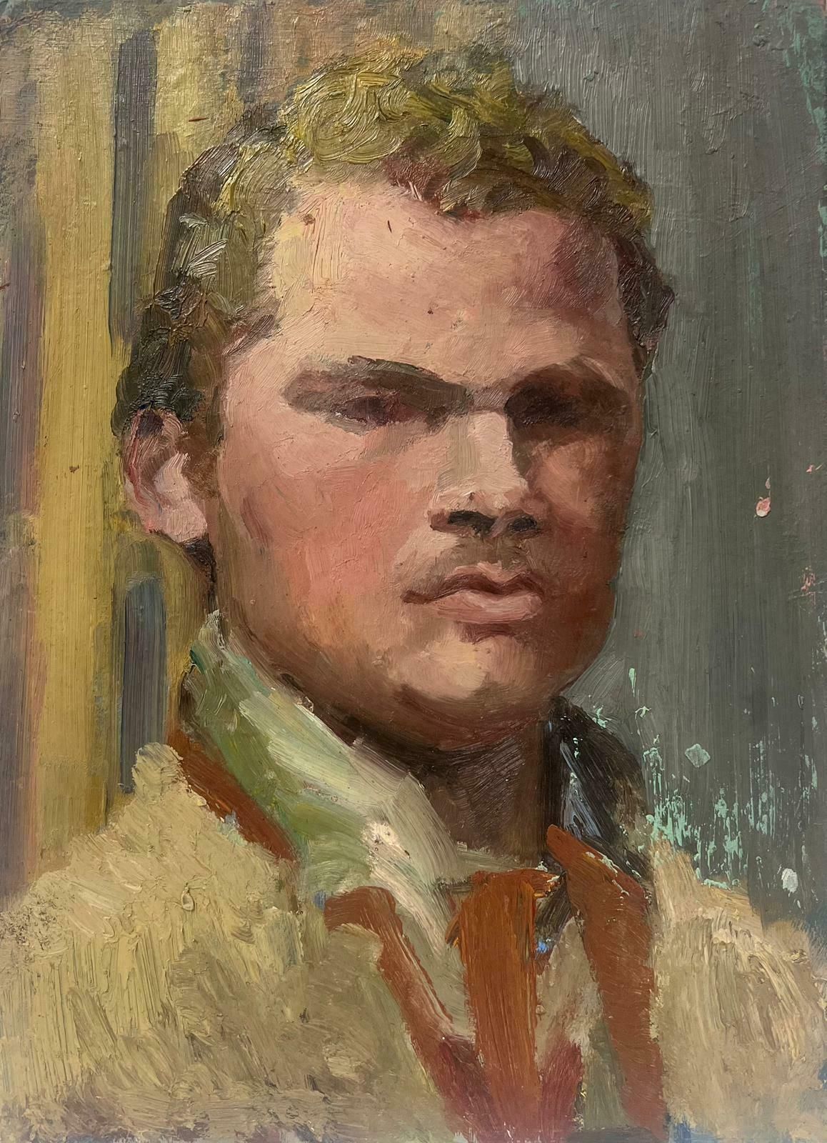 Josine Vignon1950s French Post Impressionist Oil Painting Portrait Of A Man Double Sided Work1950s