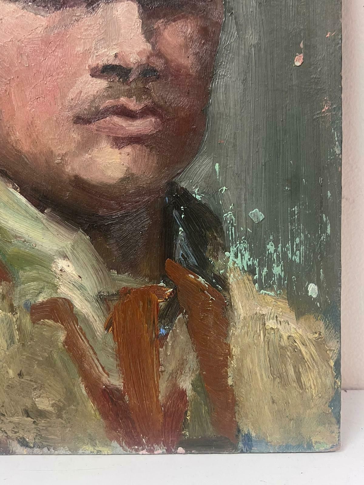 Josine Vignon1950s French Post Impressionist Oil Painting Portrait Of A Man Double Sided Work1950s photo for sale