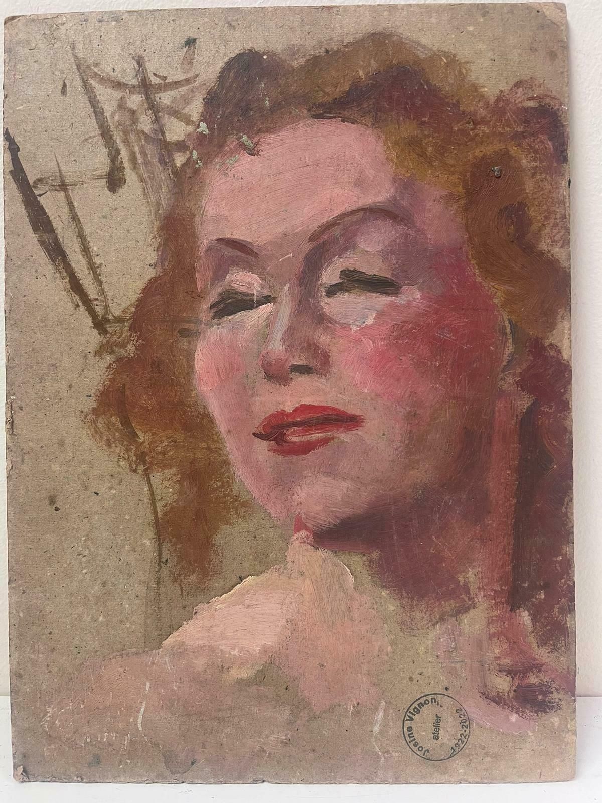Josine Vignon1950s French Post Impressionist Oil Painting Portrait Of A Man Double Sided Work1950s photo Art