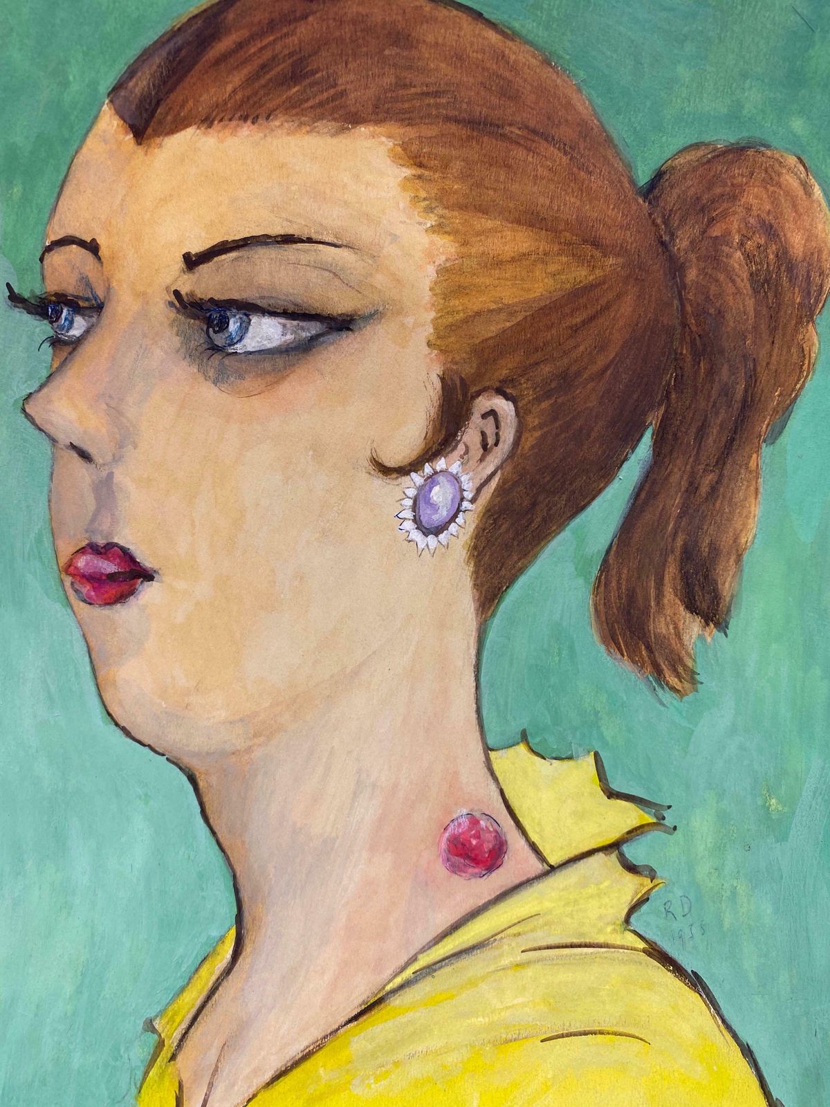 Unknown1960's French Portrait Lady Side Profile Caricaturec.1960s photo Art