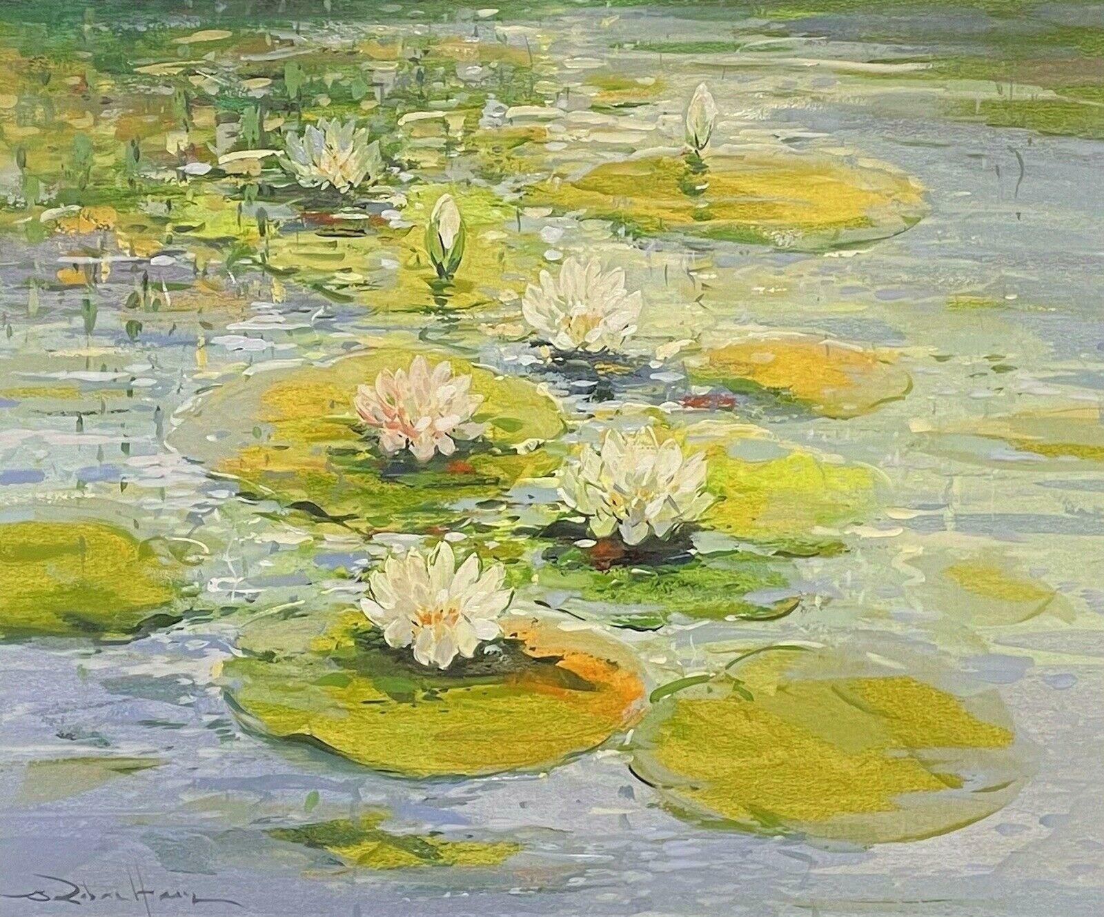 Robert De Haanlarge Impressionist Signed Painting   The Waterlily Pondc. 1990's