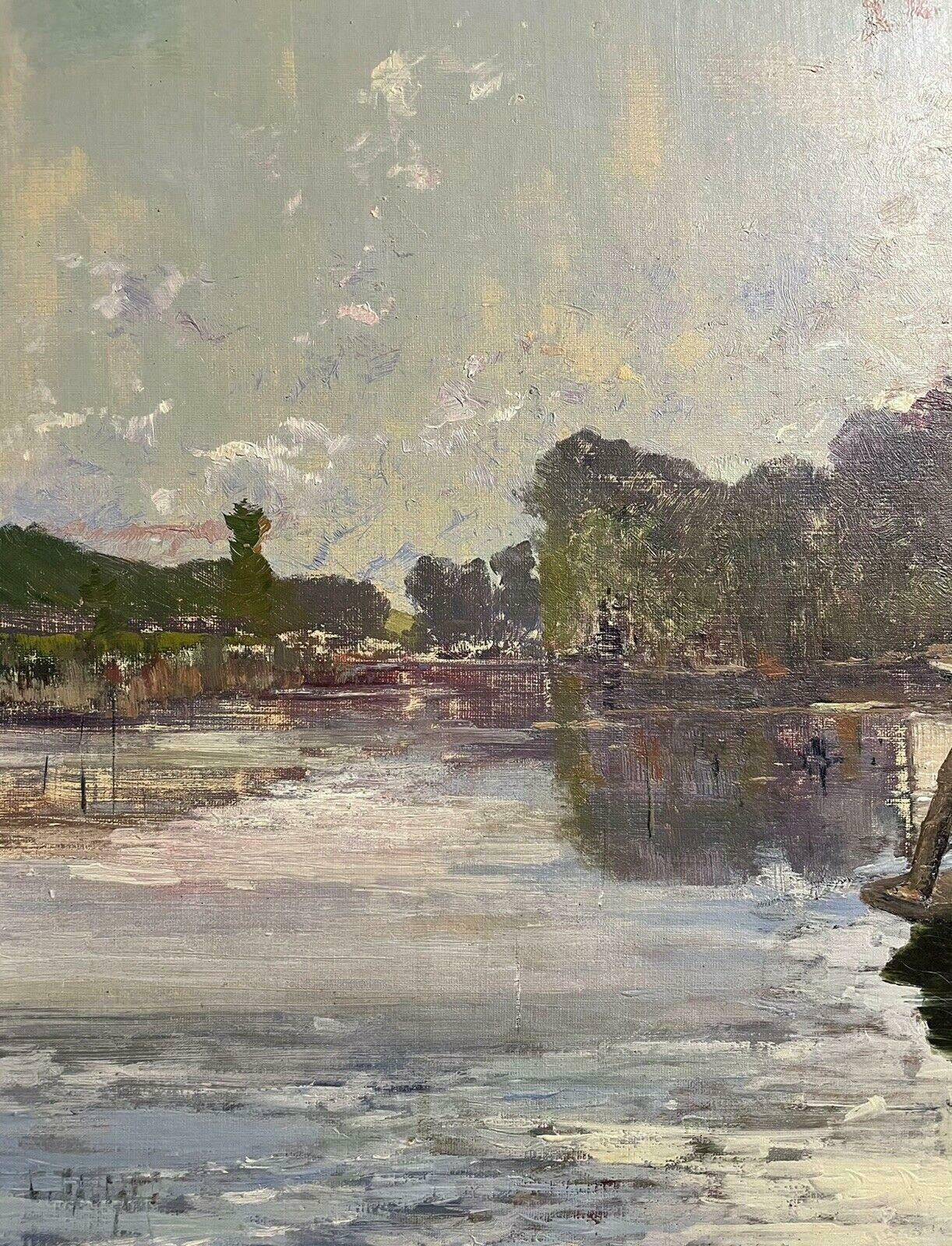 Unknown1930's French Impressionist Signed Oil   Fishermen On Wooden Punt On Riverc. 1930s photo Art