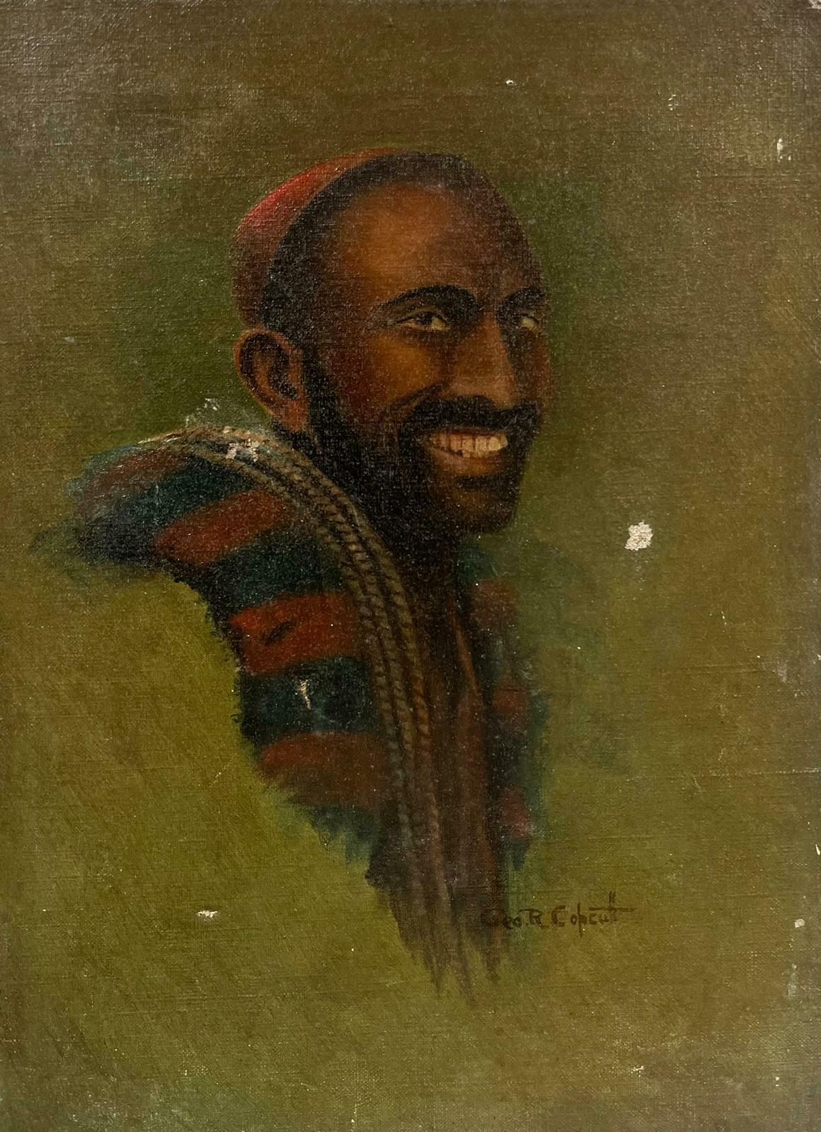 Geo. R. Cobcettvintage Signed Oil Painting Portrait Of Man   For Restoration