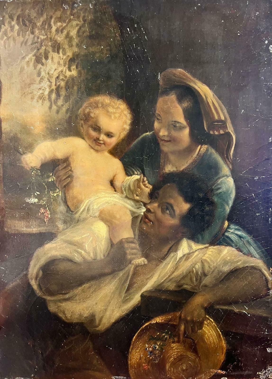 German Schoolantique German Oil Painting Portrait Of A Family Group   Restoration Project photo furniture