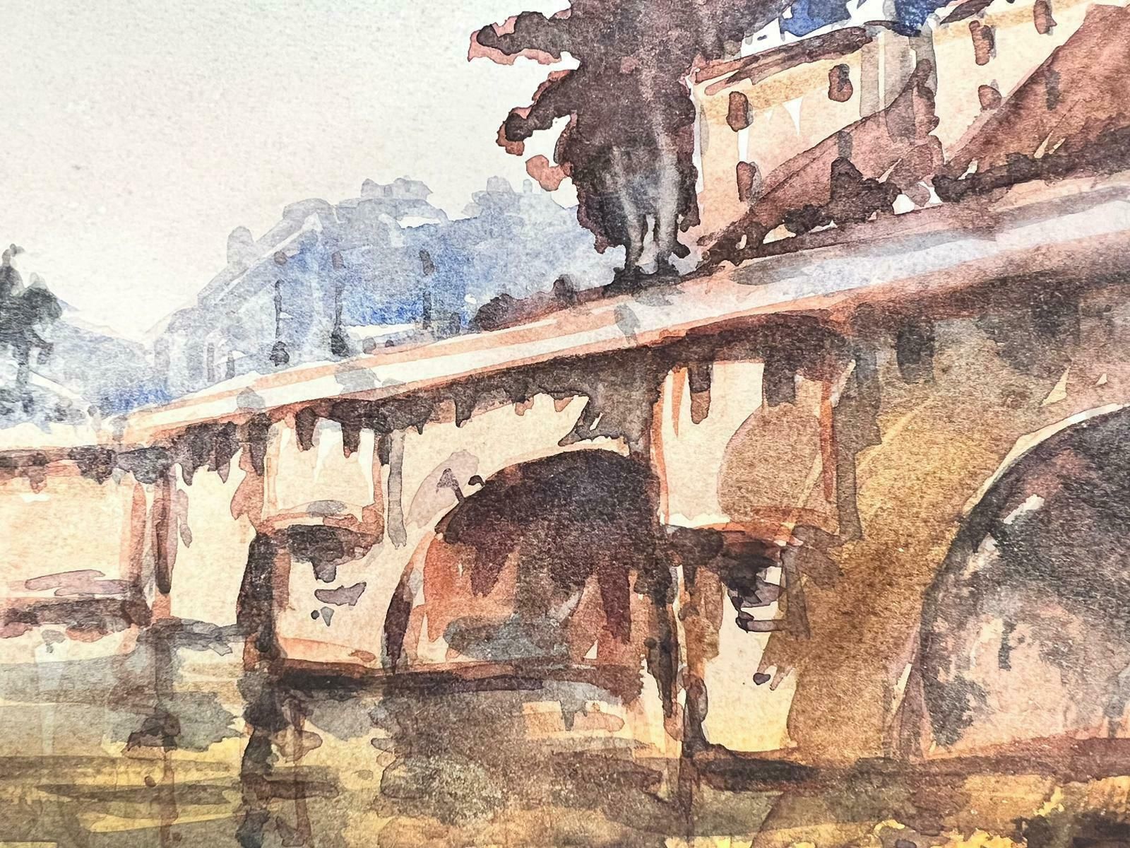 Maurice Mazeiliemaurice Mazeilie French Watercolour   Autumnal Parisian Bridge Over Seine photo for sale
