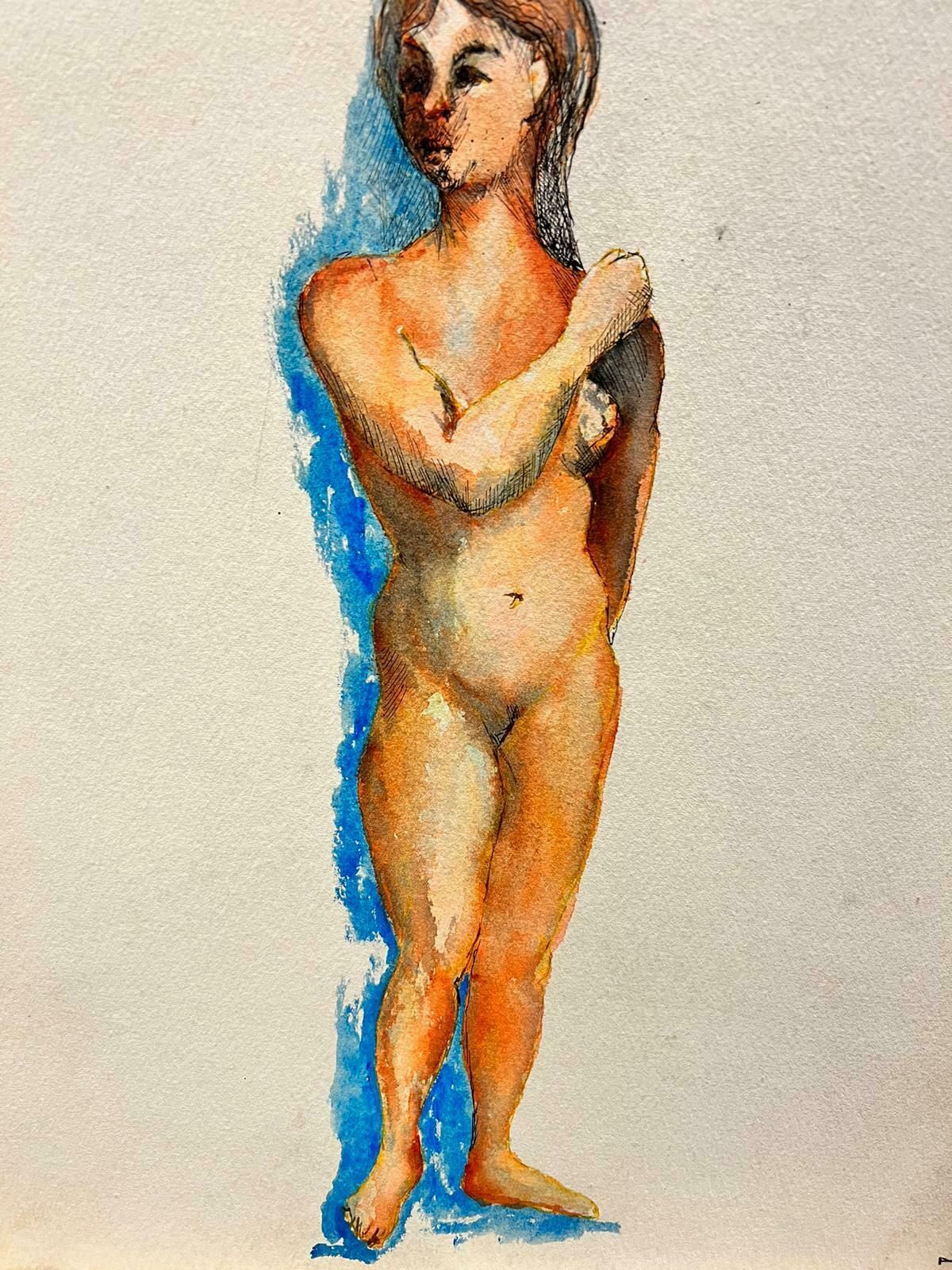 Bernard Labbe1950's Modernist/Cubist Painting Nude Female Portrait With Blue Shadow1950's photo Art