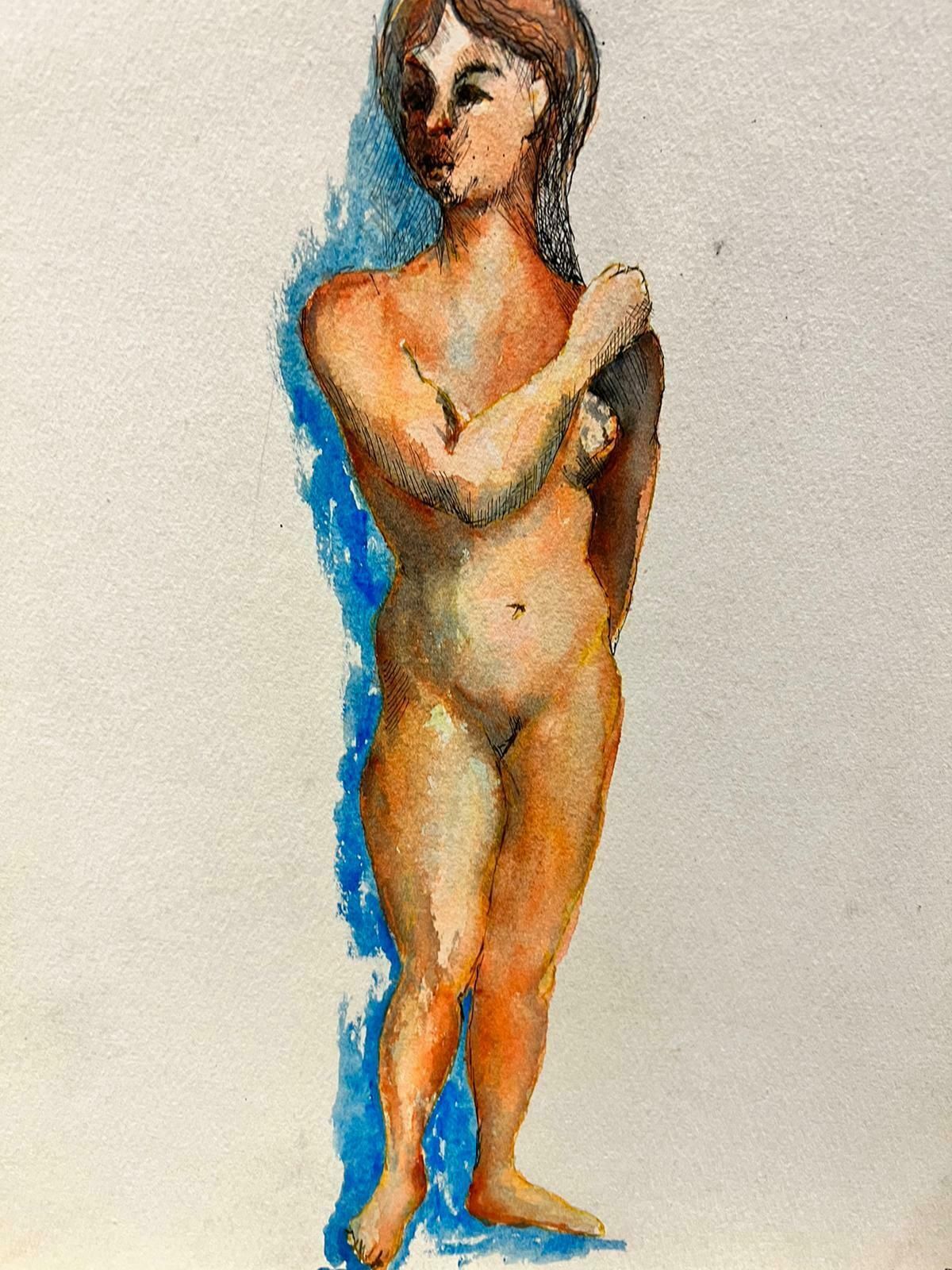 Bernard Labbe1950's Modernist/Cubist Painting Nude Female Portrait With Blue Shadow1950's photo 562.0