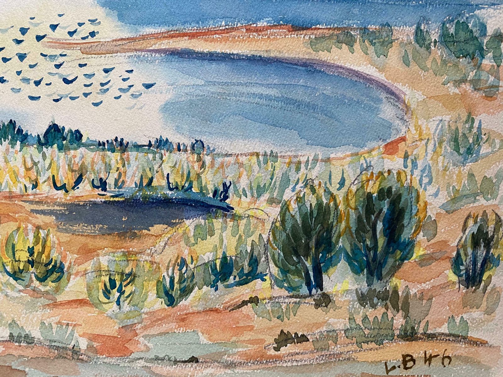 Louis Bellon1940's Provence Painting French Lake Landscape    Post Impressionist Artistc. 1940s photo 674.0