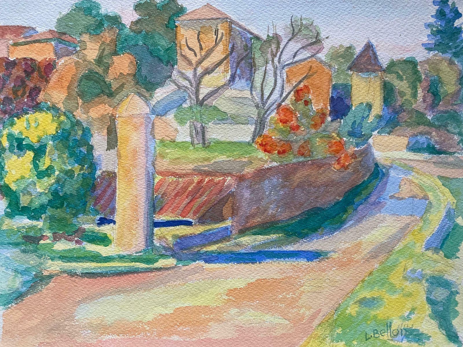 Louis Bellon1940's Provence Painting French Pathway Landscape    Post Impressionist Artistc. 1940s photo furniture