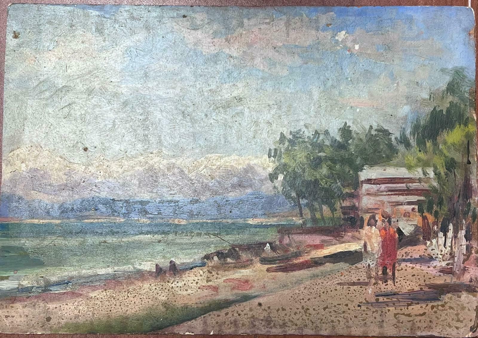 Maurice Mazeiliefrench Impressionist Oil Landscape Figures Walking Along The Beach photo furniture