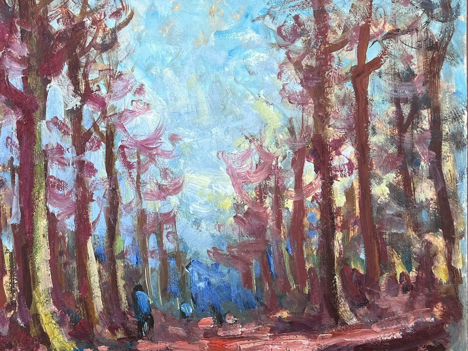 Maurice Mazeiliefrench Impressionist Oil Landscape Tall Purple Tree Woodland Path photo Art