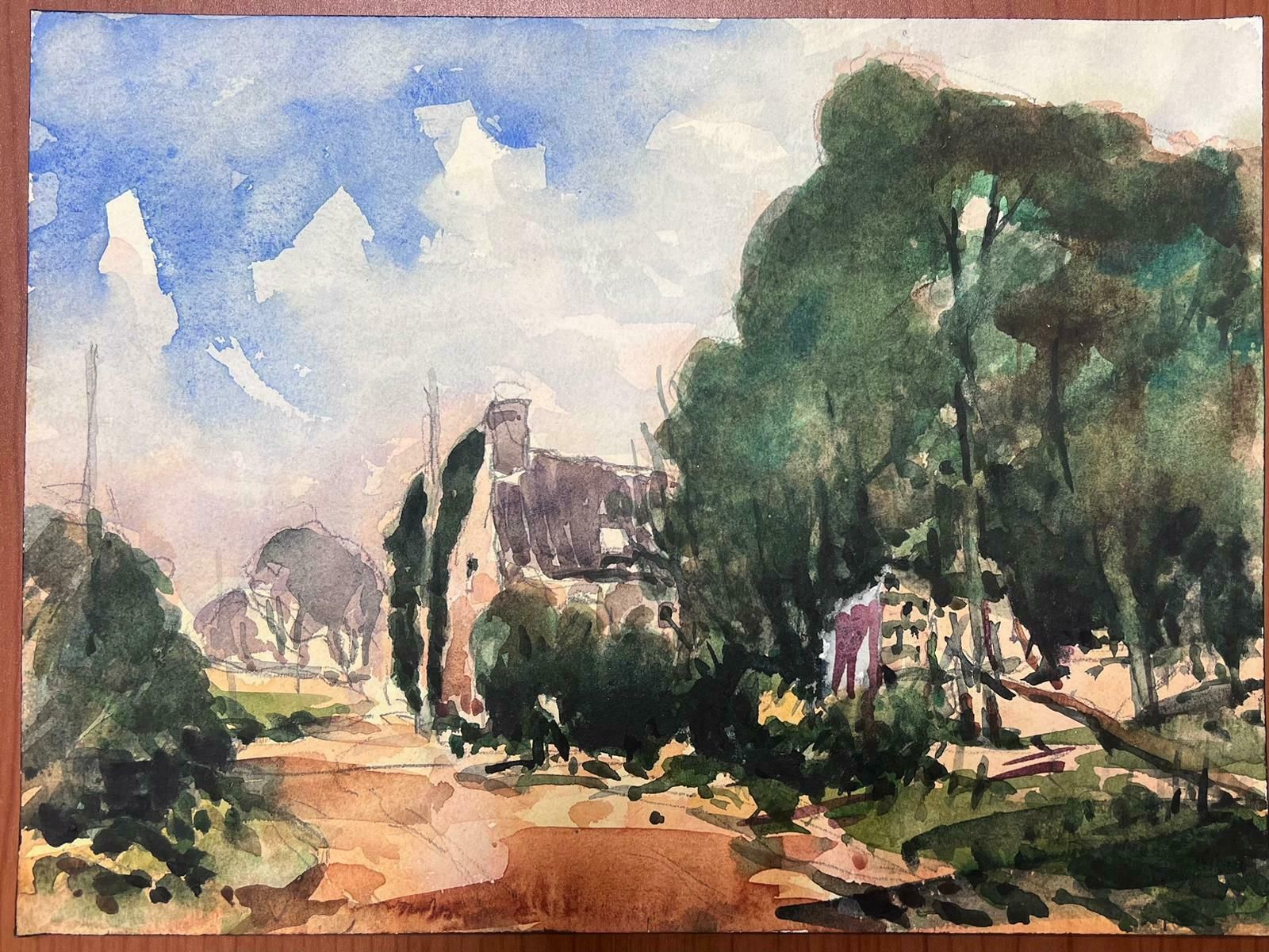 Maurice Mazeiliefrench Watercolour Landscape Country House Along The Lane photo furniture