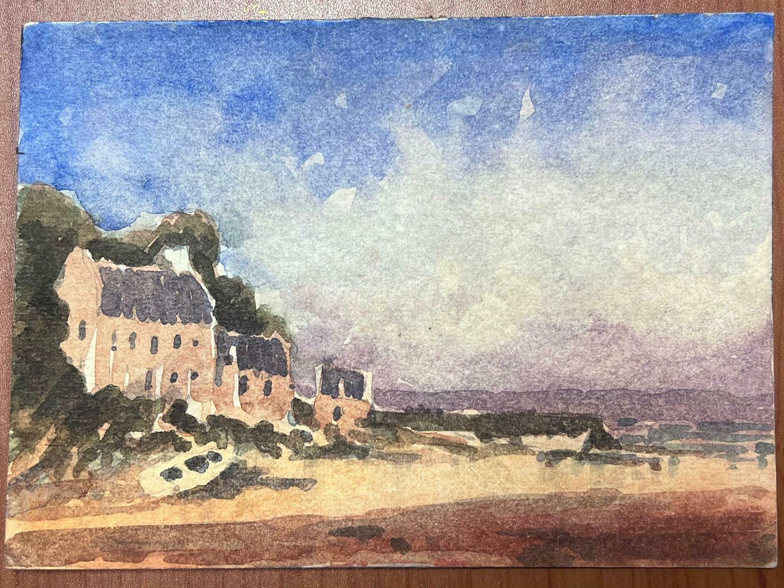 Maurice Mazeiliefrench Impressionist Watercolour Landscape Houses At The Beach Front photo for sale