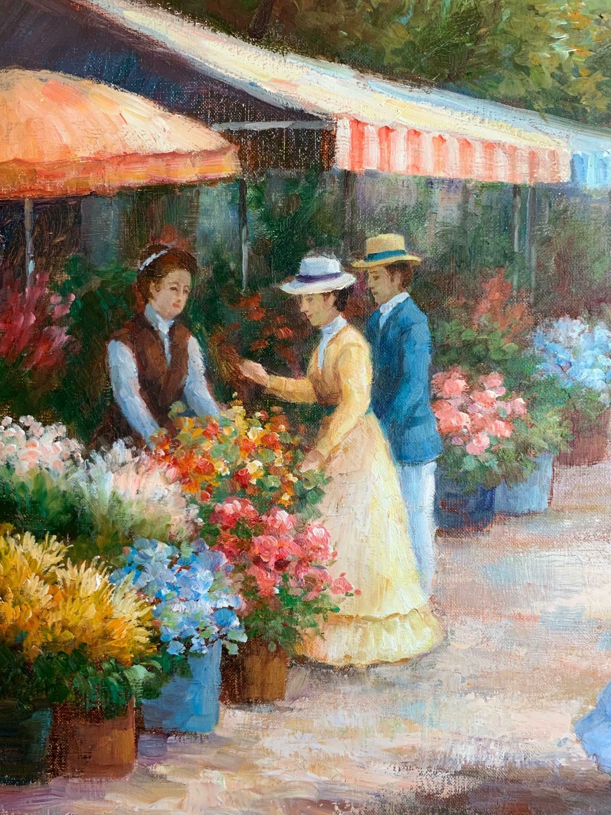 Paul Pellarole Marche De Fleurs Very Large French Impressionist Signed Oil Figures At Marketc.1990's photo 2298.0