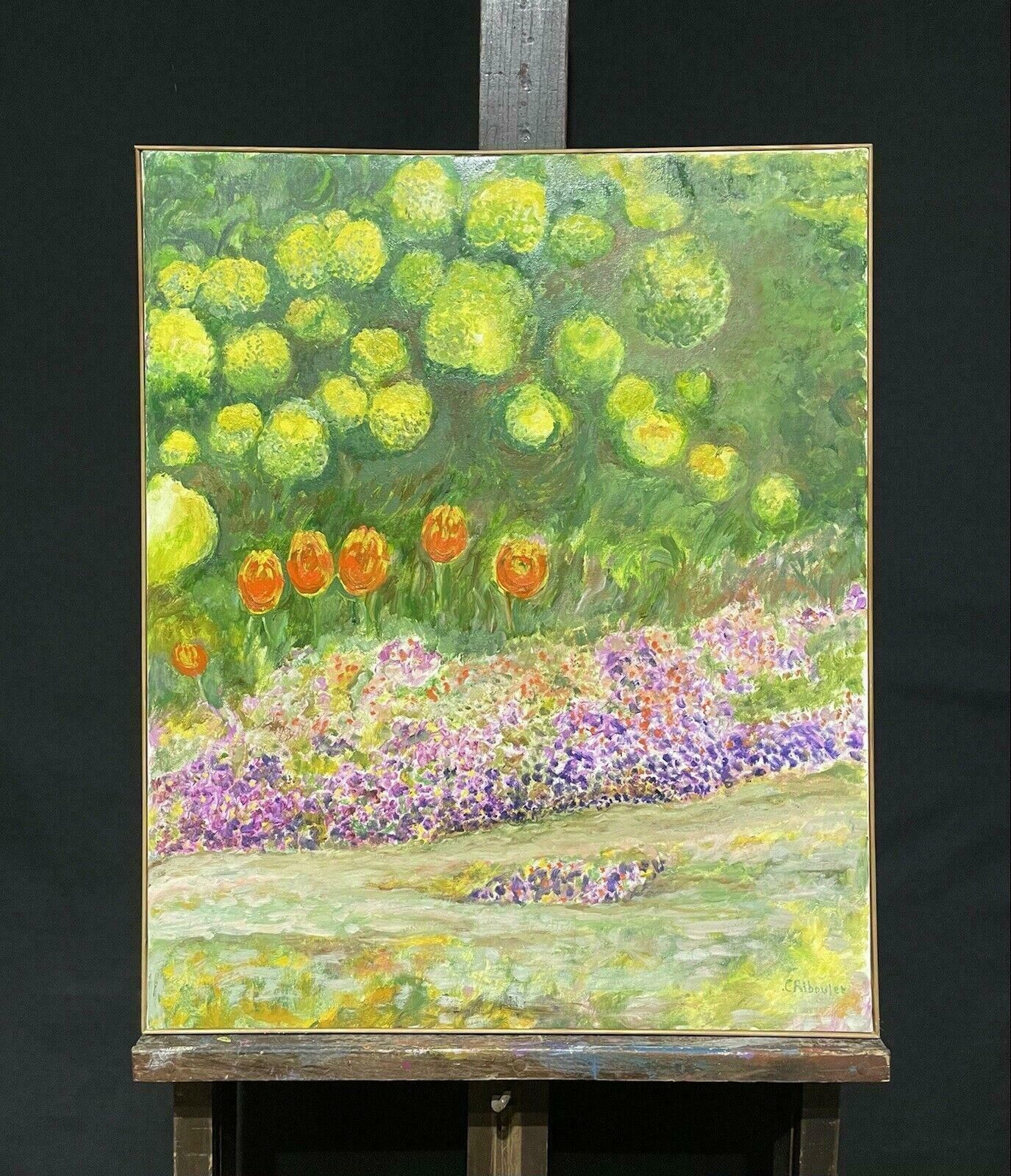 Claudine Ribouletclaudine Riboulet (French 1924 2013) Large Signed Oil   Tulips In The Gardenmid Century photo furniture