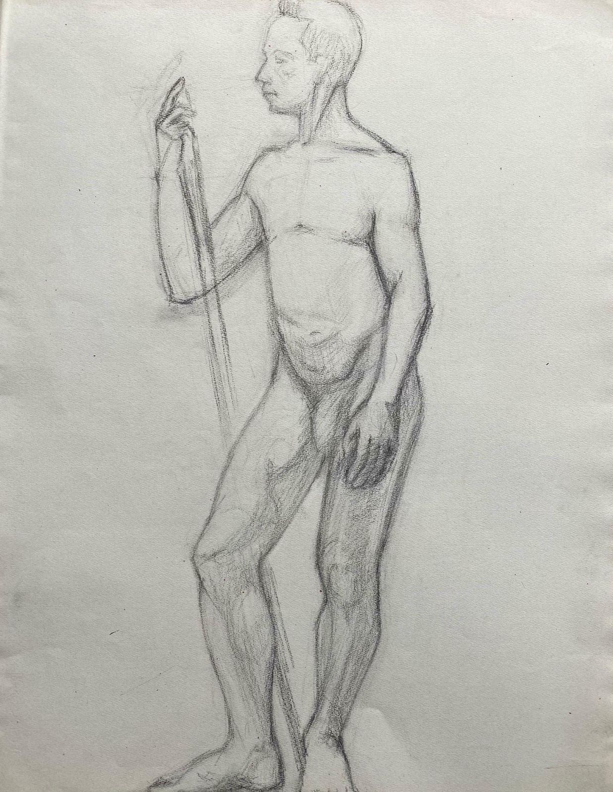 Genevieve Zondervan (1922 2013)Mid 20th Century French Charcoal Drawing   Portrait Of A Standing Nude Manc. 1950's photo furniture