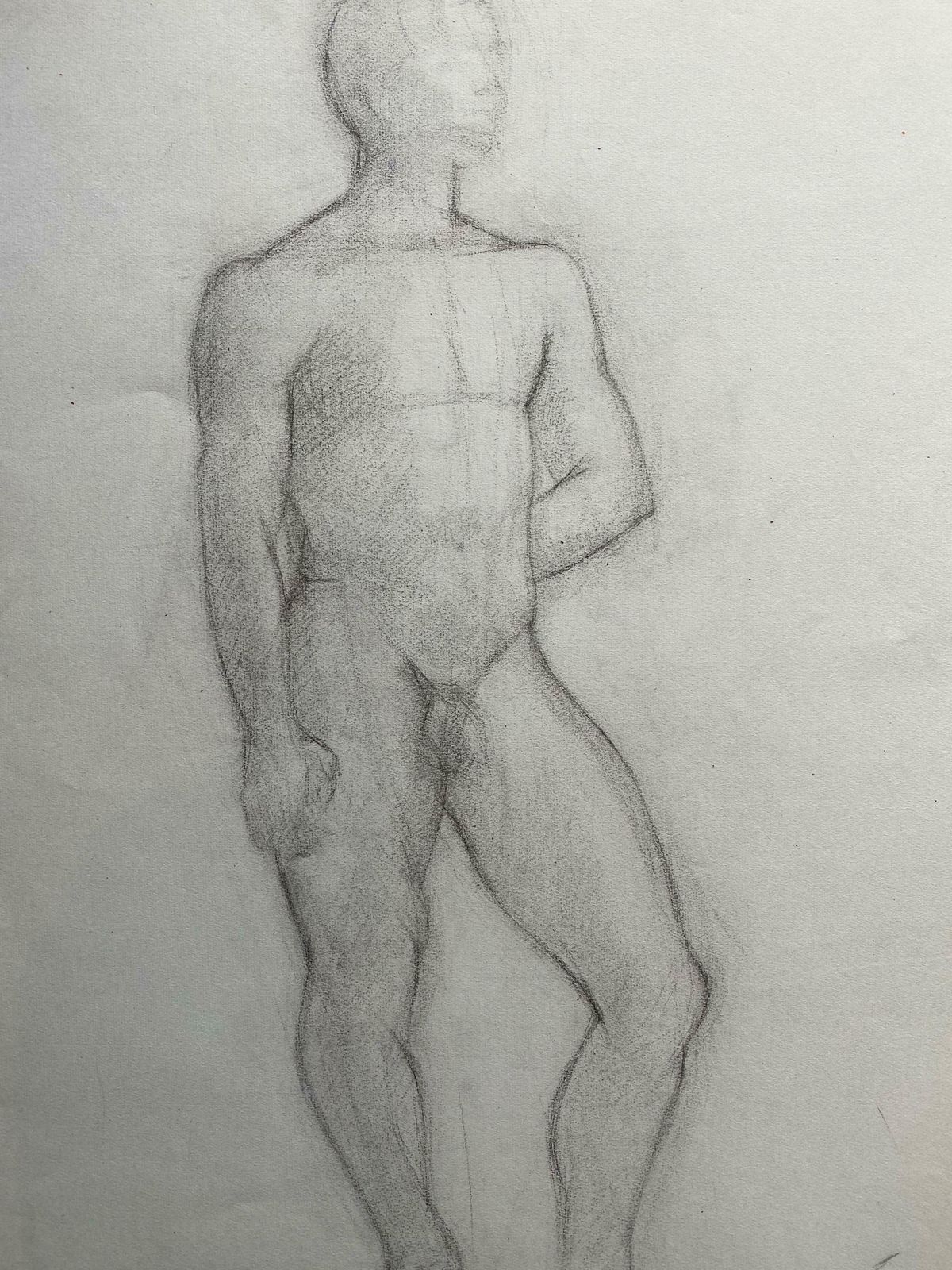 Genevieve Zondervan (1922 2013)mid 20th Century French Charcoal Drawing   Portrait Of A Standing Nude Manc. 1950's