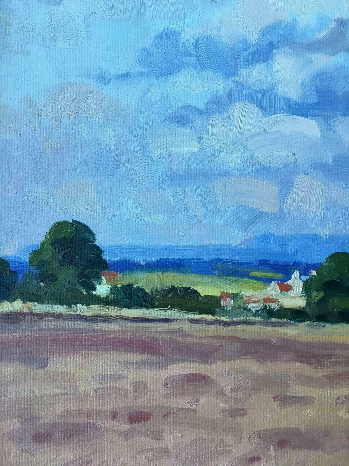 J.B. Holmesripon Countryside, Ploughed Field Landscape Oil Painting 1981 photo for sale