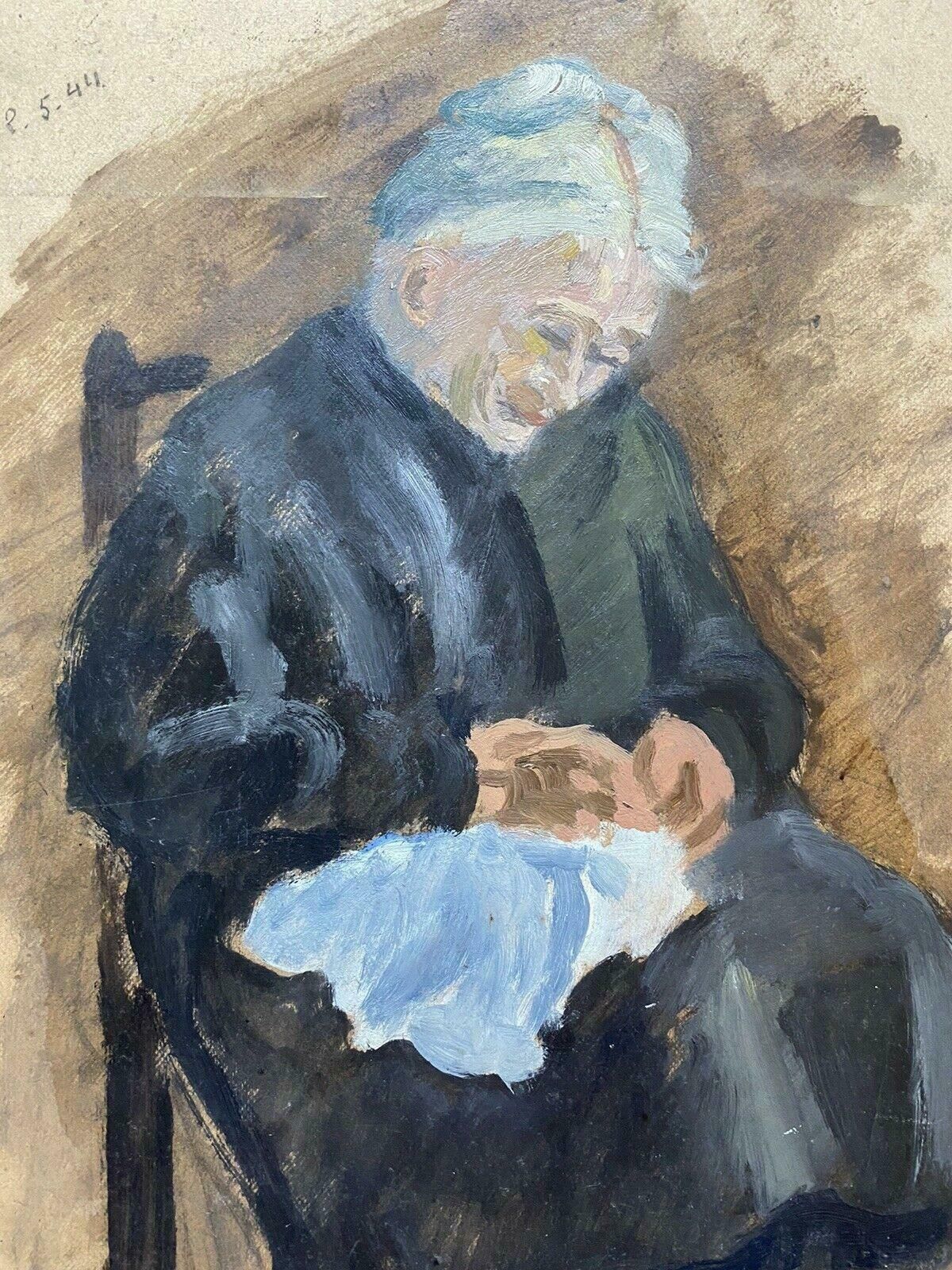 Genevieve Zondervan (1922 2013)genevieve Zondervan (1922 2013) 1940's French Oil Painting   Elderly Lady Sewingc. 1990's