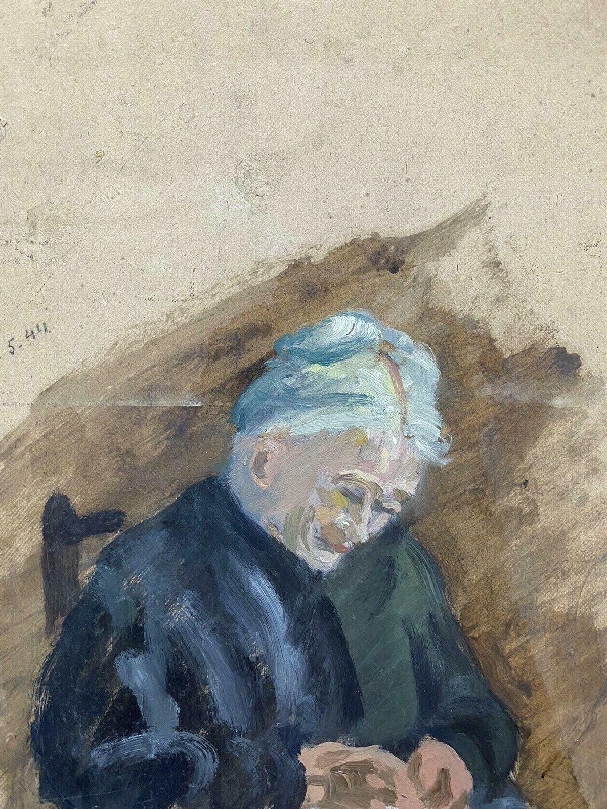 Genevieve Zondervan (1922 2013)genevieve Zondervan (1922 2013) 1940's French Oil Painting   Elderly Lady Sewingc. 1990's photo for sale