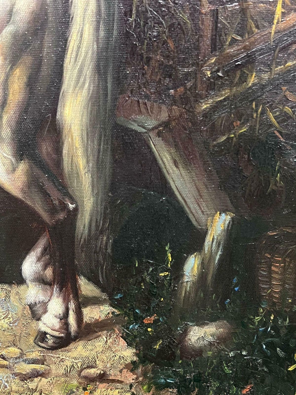 Continental Schoolfarm Yard Animals Horse & Dogs With Young Boy Large Oil Painting On Canvas20th Century photo Art