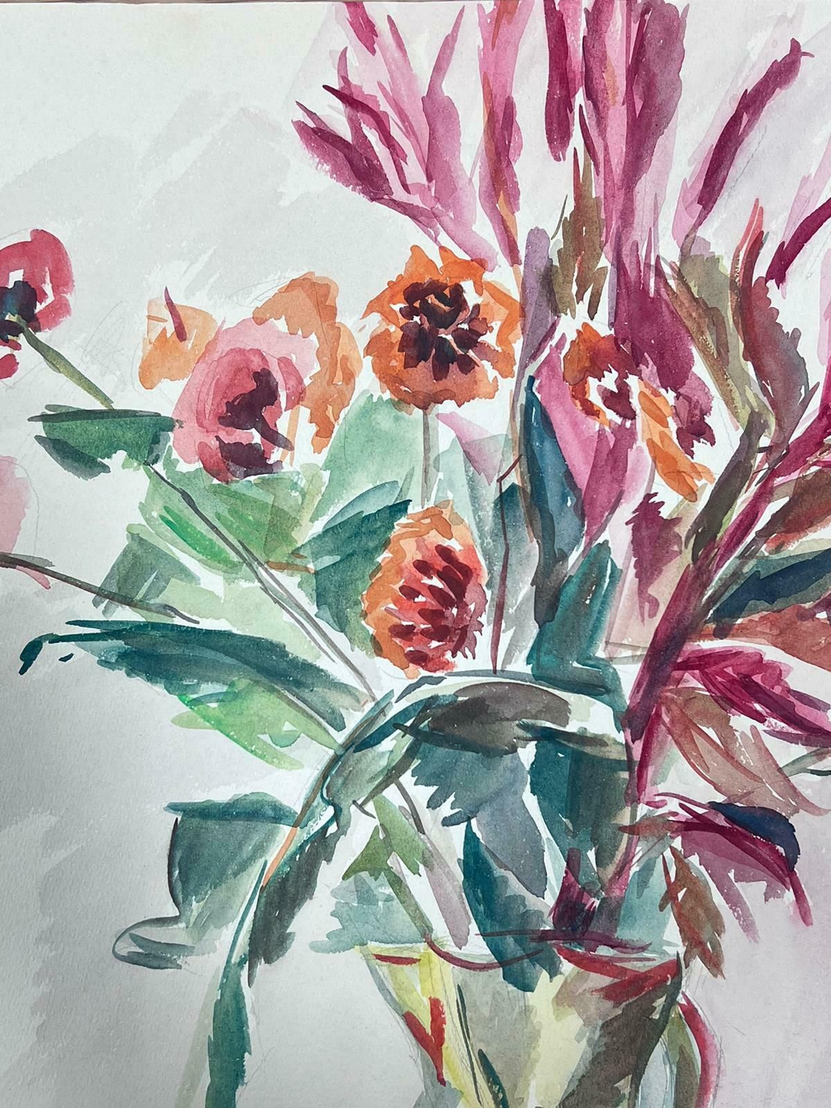 Guy Nicodmid 20th Century French Painting Pink Poppies And Ferns In China Vase photo furniture