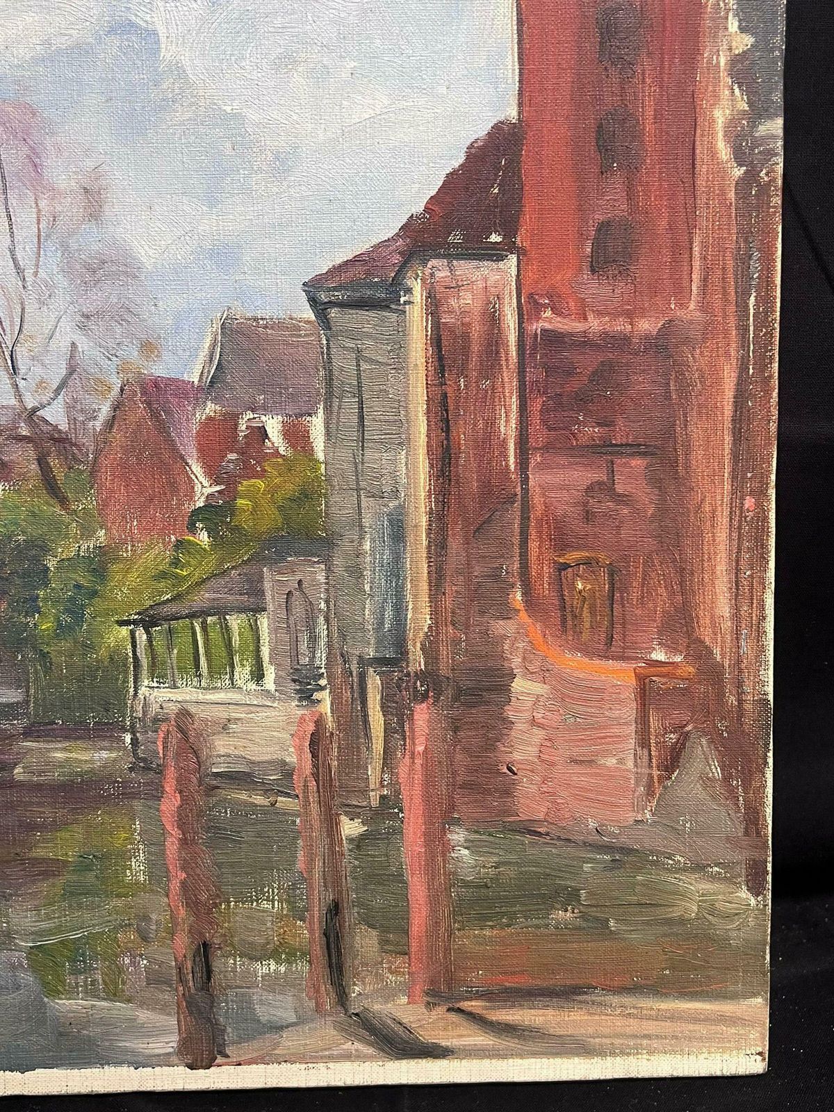 Regine Davidmid 20th Century 1950's French Post Impressionist Oil Old French Town Buildings1950's photo furniture