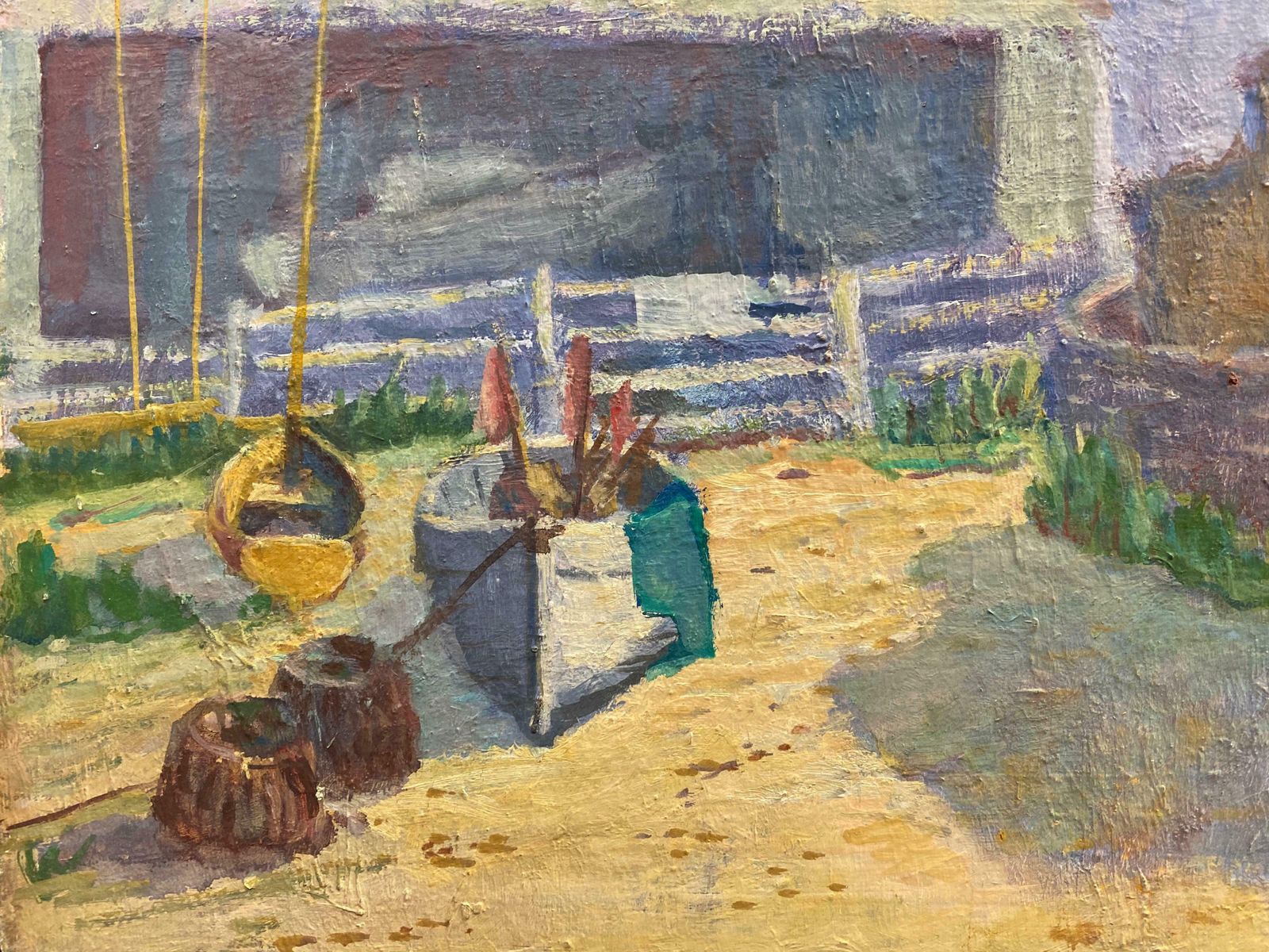 Barbera Doylebarbara Doyle (B.1917) 1970's Modern British Oil Painting   The Boat Yardc. 1970's photo vinterior