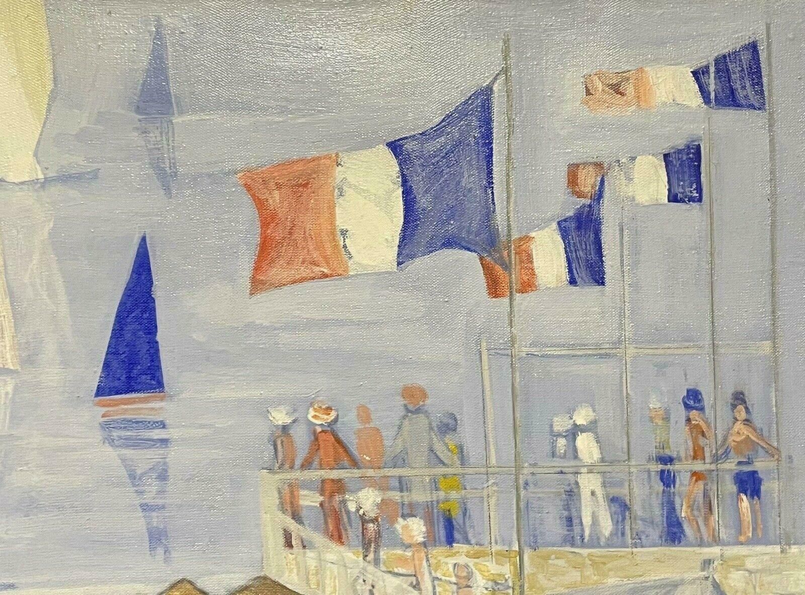 Huguette Ginet Lasnier Ginet Lasnier (1927 2020) French Oil   Colourful Busy Figure Scenec. 2000's photo Art