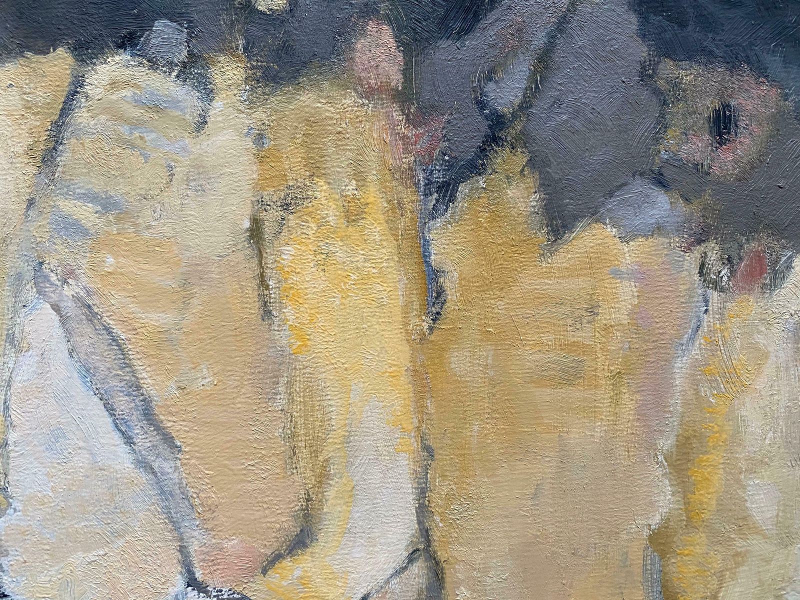 Yvette Dubois Habasquegolden Color Shades Against Dark Blue    French Cubist Abstract Paintingc.2000s photo for sale