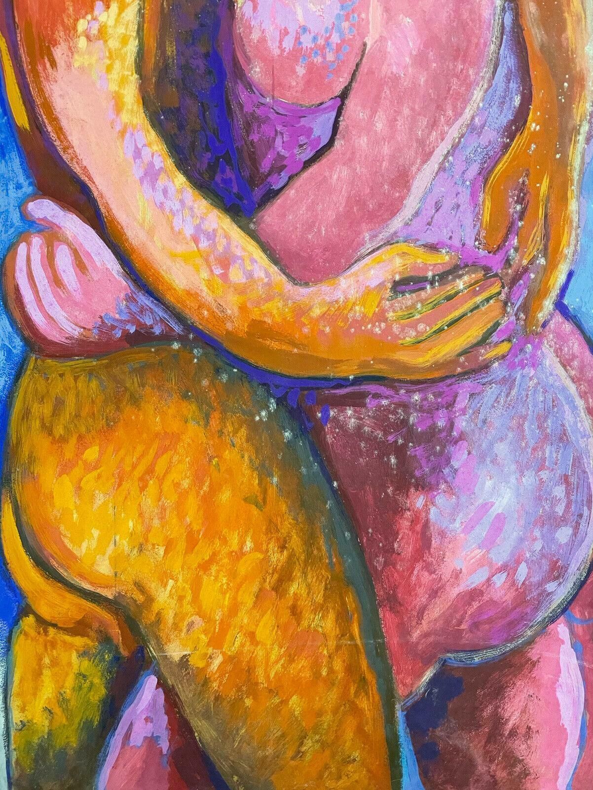 Claude Lagoucheclaude Lagouche (French 1943 2020) Large Modernist Painting   Embracing Loversmid Century photo for sale