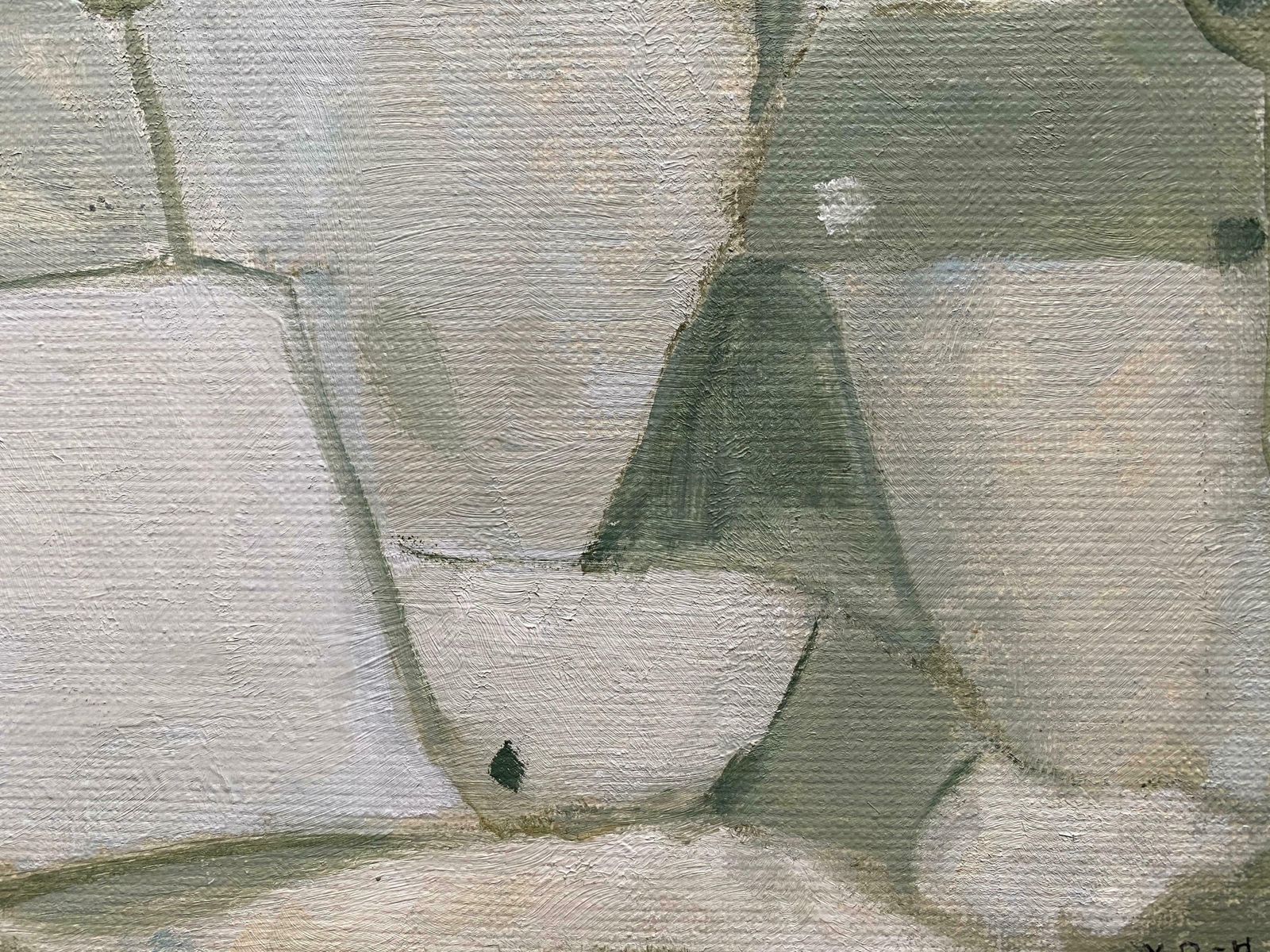 Yvette Dubois Habasqueshades Of Muted Green & Grey Color   Modern French Cubist Abstract Paintingc.2000s photo for sale