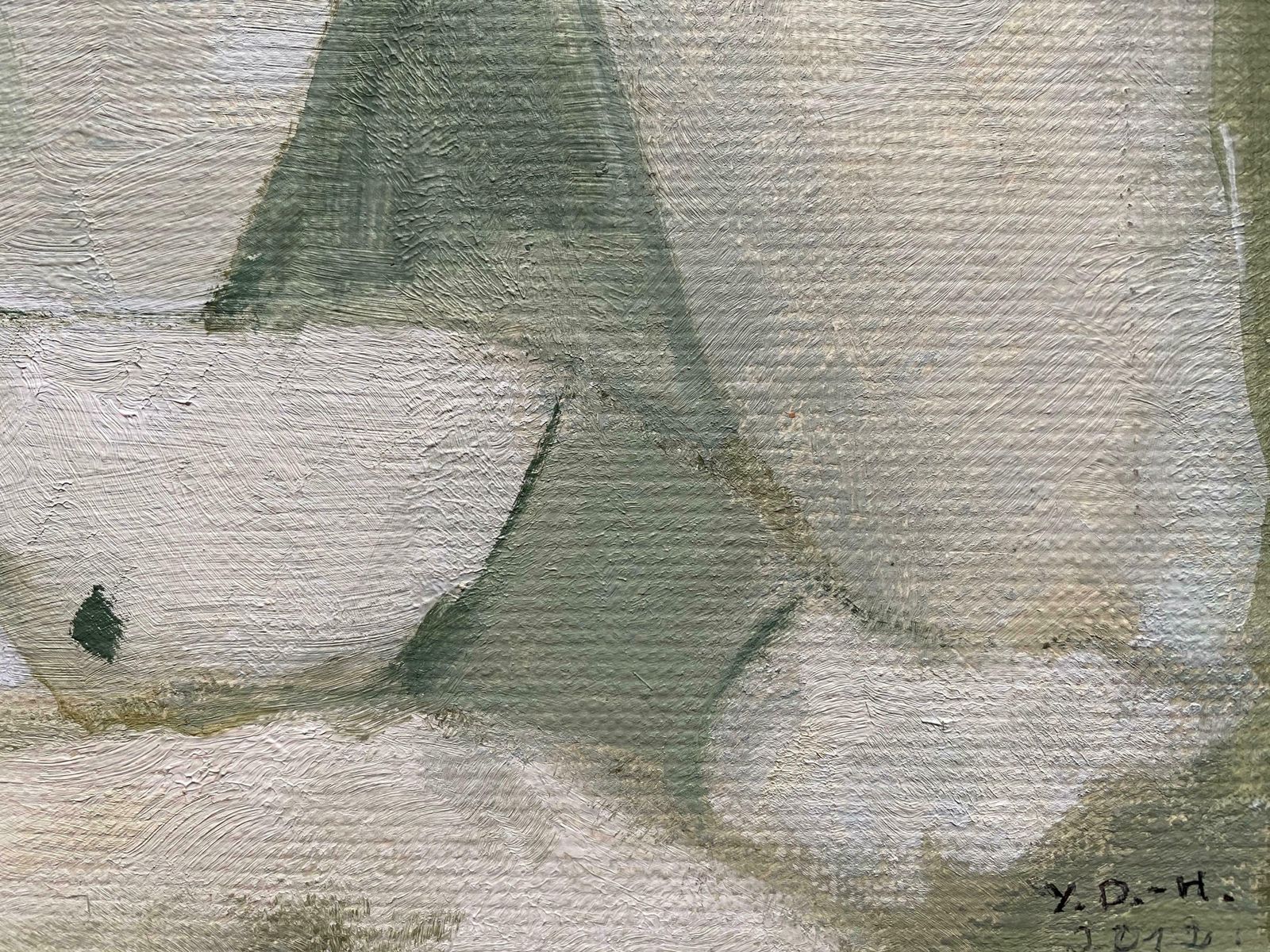 Yvette Dubois Habasqueshades Of Muted Green & Grey Color   Modern French Cubist Abstract Paintingc.2000s photo Art