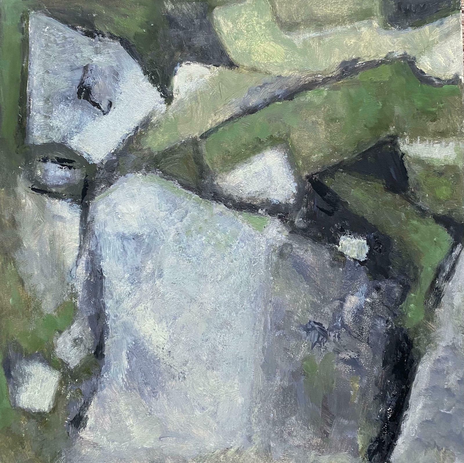 Yvette Dubois Habasquecontemporary French Cubist Abstract Painting   Pastel Shades Of Greenc.2000s