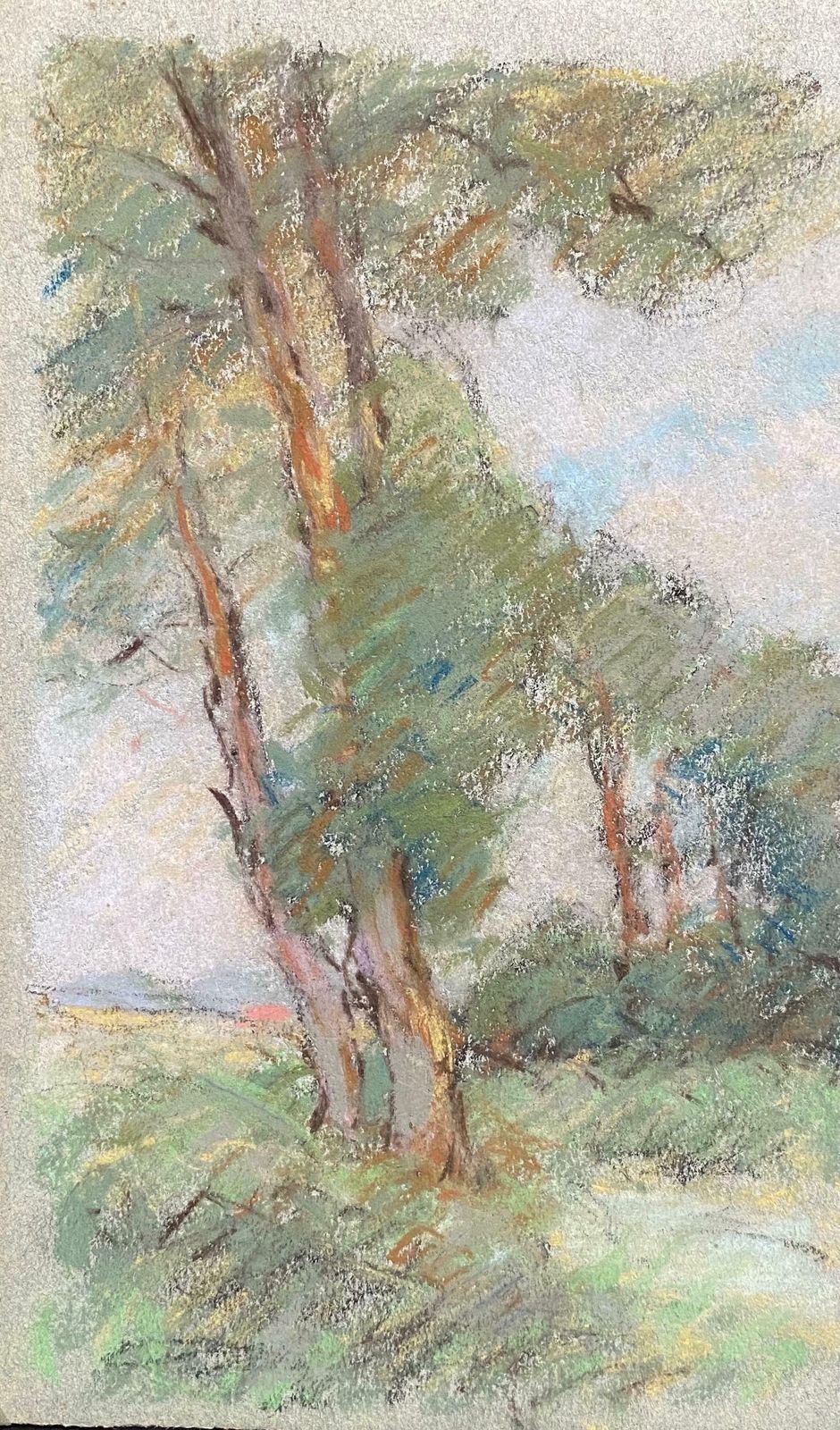 Camille Meriotcamille Meriot French Impressionist Pastel Countryside Wispy Trees In Lanec. 1940's photo furniture