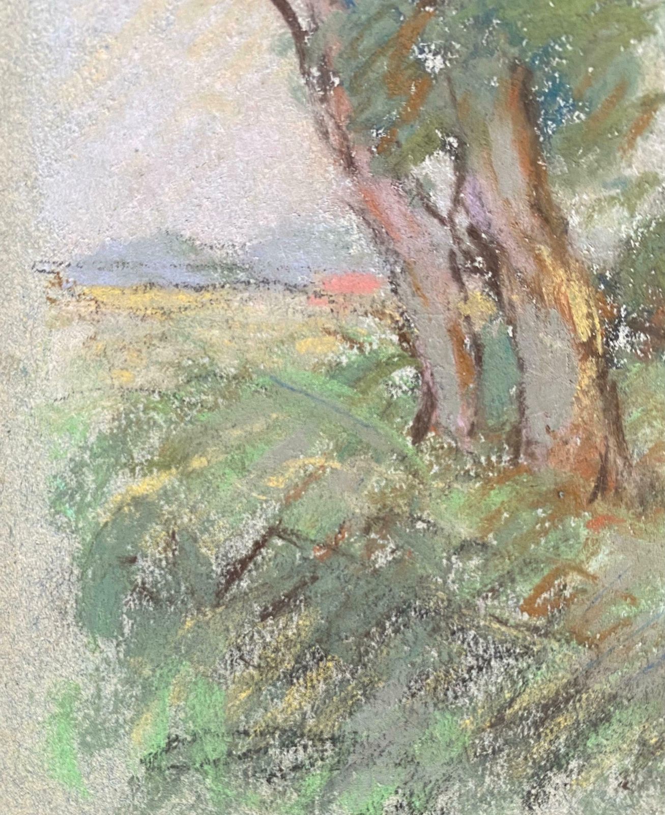 Camille Meriotcamille Meriot French Impressionist Pastel Countryside Wispy Trees In Lanec. 1940's photo vinterior