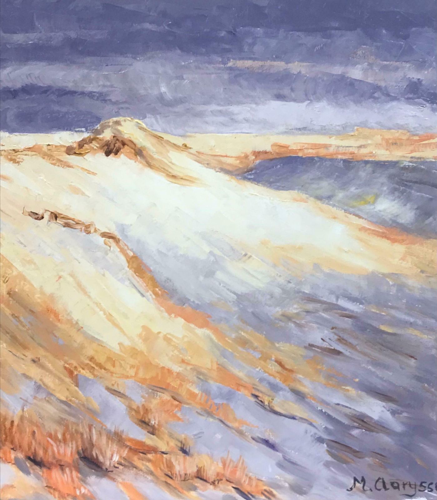Maggy Claryssebright & Colorful French Impressionist Oil Painting  Purple Sky Over Mountainsc. 2000 photo furniture