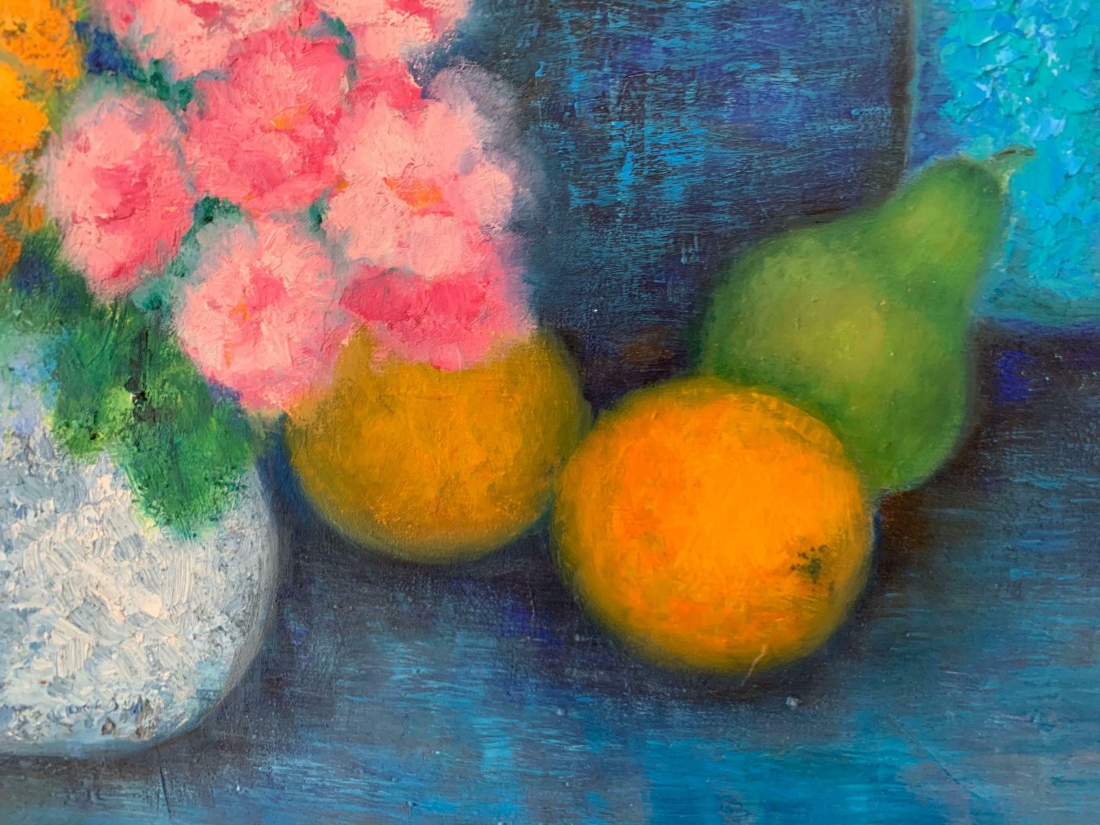 S Lenormandbeautiful French Still Life Oil Painting Flowers Fruit & Hat Deep Colorsc.1992 photo vinterior