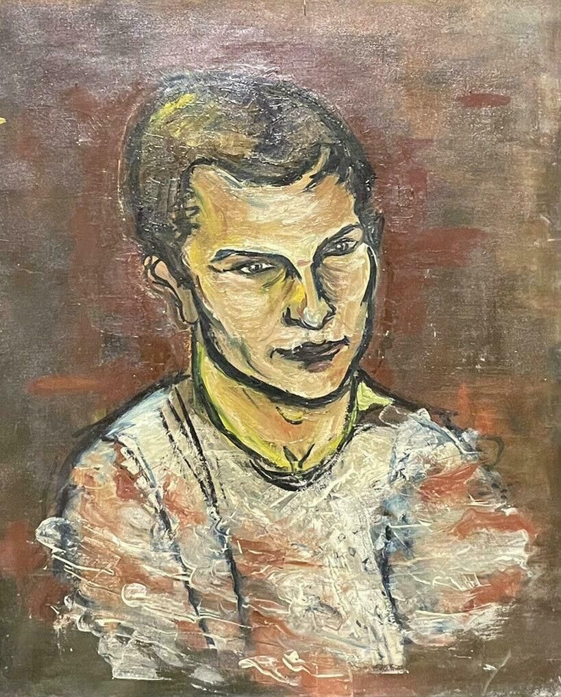 Unknownlarge1970's French Modernist Oil   Portrait Of A Young Manc. 1970's