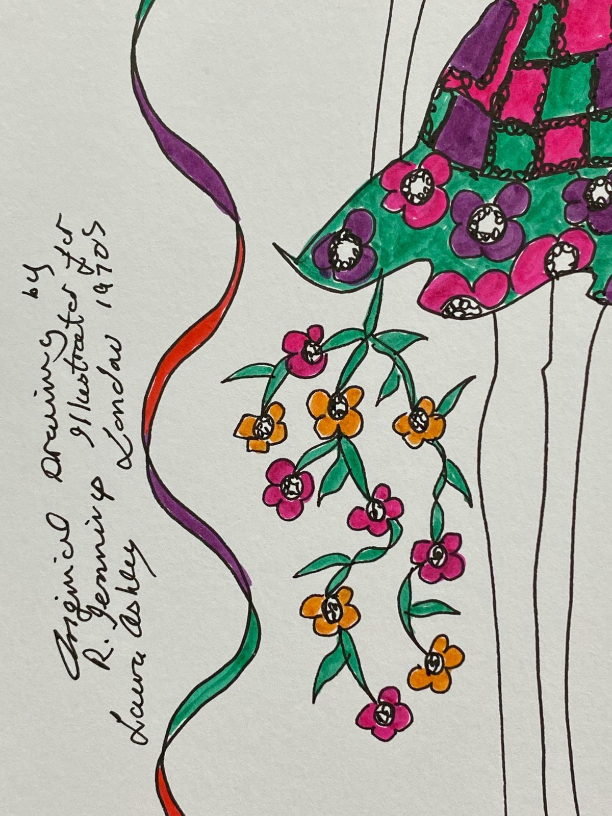 Roz Jenningsoriginal Fashion Design Illustration Watercolor Painting Laura Ashley Designerc. 2000's photo vinterior