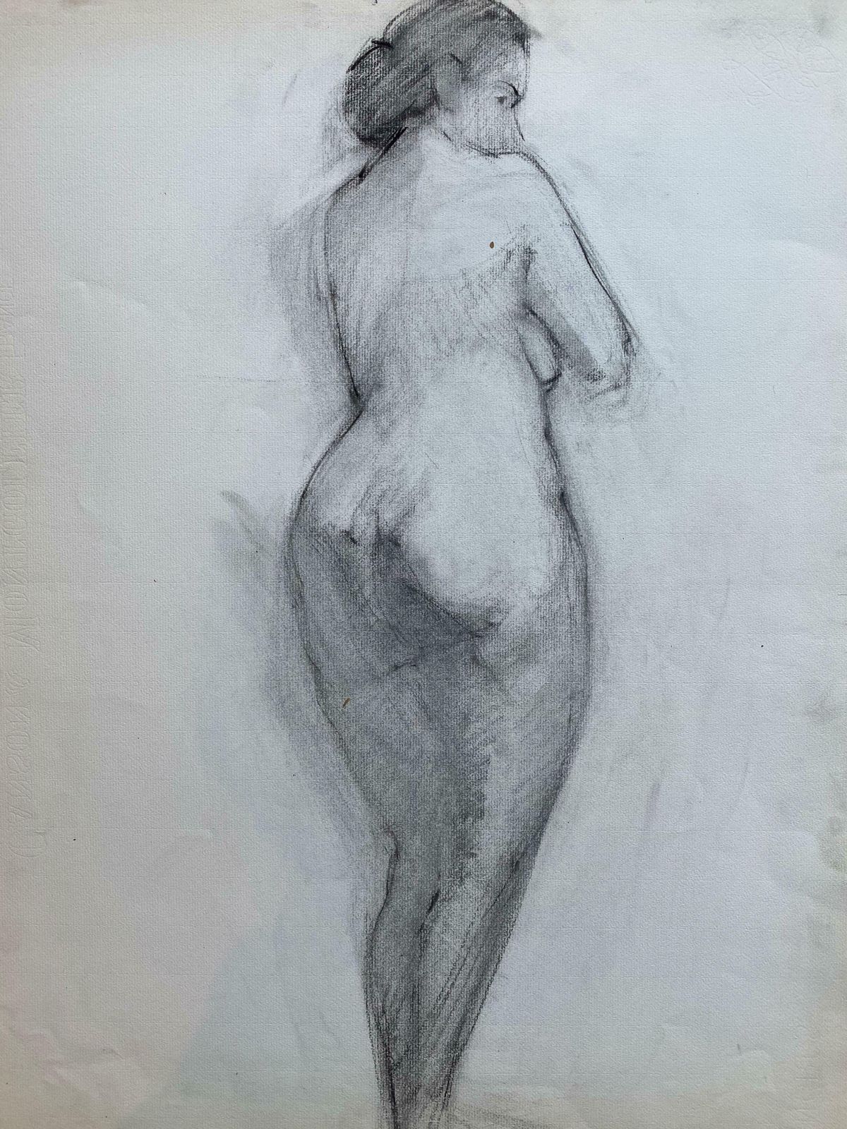 Genevieve Zondervan (1922 2013)mid 20th Century French Charcoal Drawing   Portrait Of A Standing Nude Womenc. 1950's photo furniture