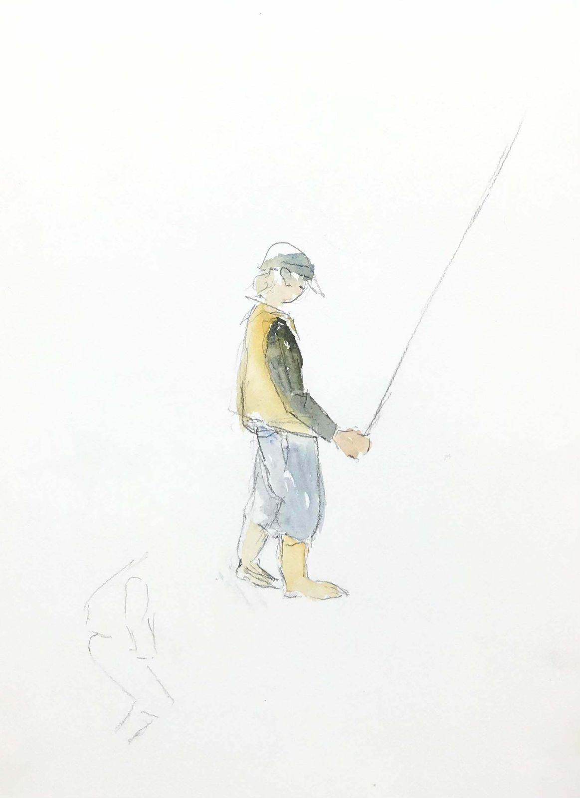 Bernard Labbe1950's Modernist/ Cubist Painting   Fisherman And His Rod 1950's