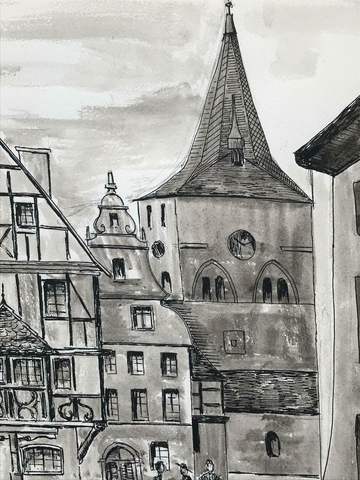 Bernard Labbe1950's Modernist/ Cubist Painting   Black And White French Town Scene1950's photo 817.0