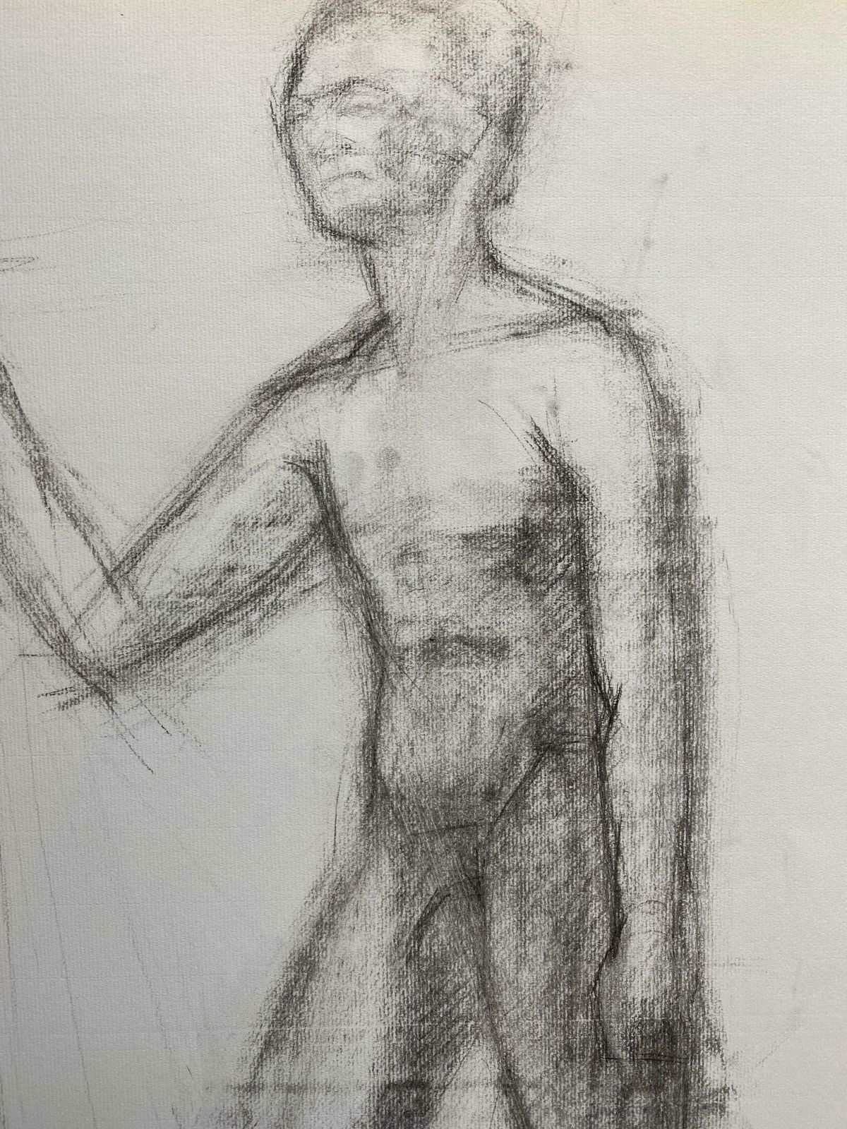 Genevieve Zondervan (1922 2013)mid 20th Century French Charcoal Drawing   Portrait Of A Standing Nude Manc. 1950's