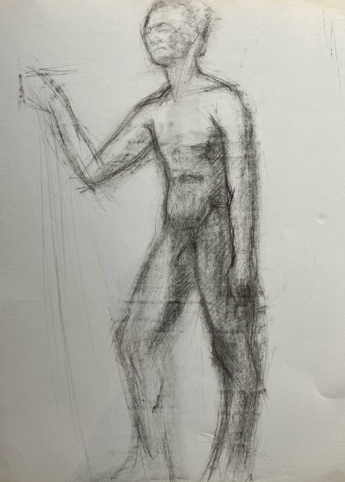 Genevieve Zondervan (1922 2013)mid 20th Century French Charcoal Drawing   Portrait Of A Standing Nude Manc. 1950's photo furniture