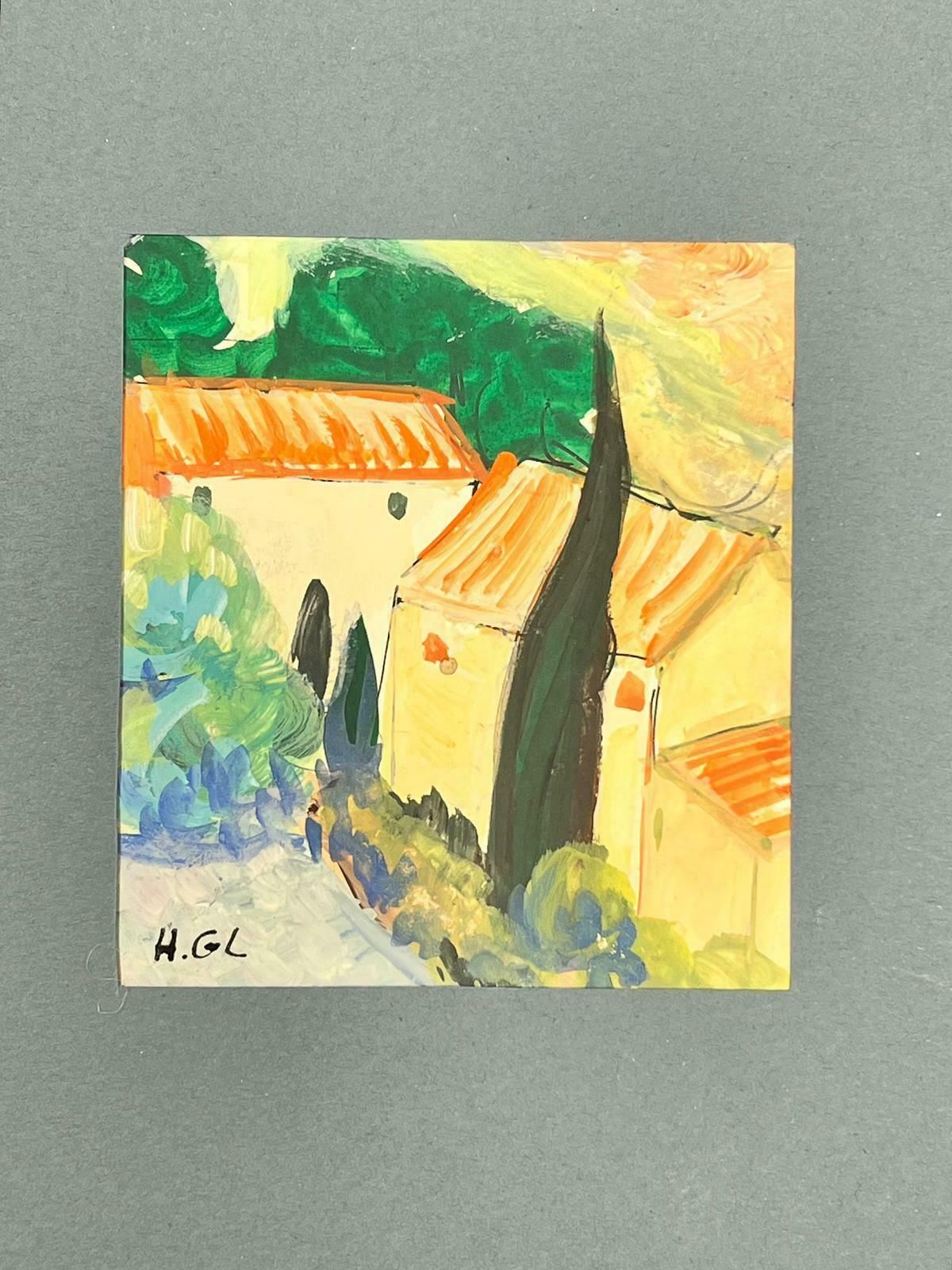 Huguette Ginet Lasnier Provence Landscape Old Houses Cypress Tree French Modernist Paintingc. 2000's
