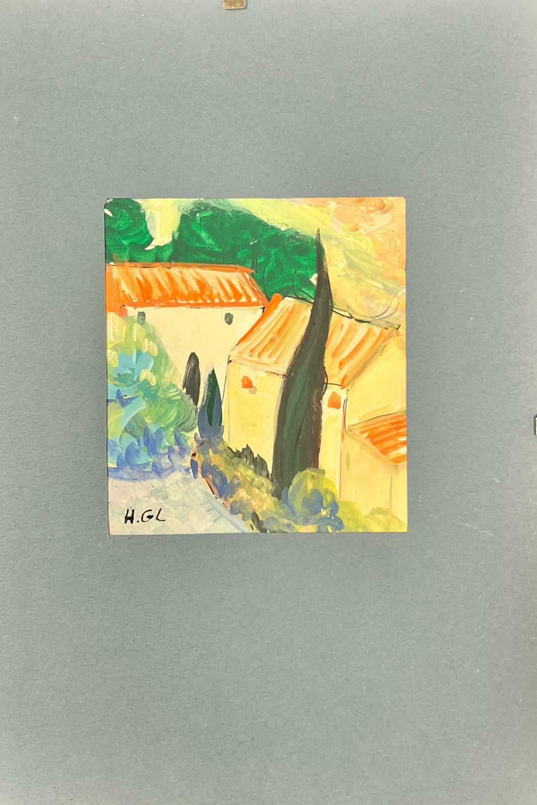 Huguette Ginet Lasnier Provence Landscape Old Houses Cypress Tree French Modernist Paintingc. 2000's photo furniture
