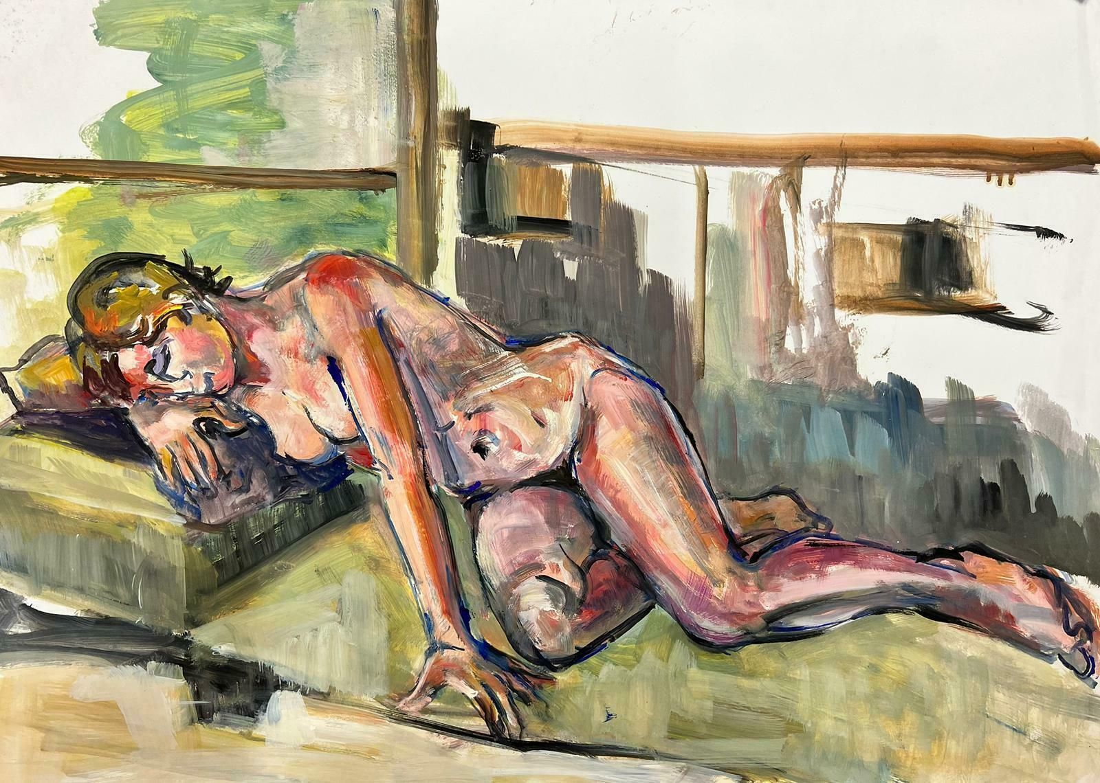 French Modernistreclining Nude Lady Model 1970's French Modernist Painting Provence Collection1970's